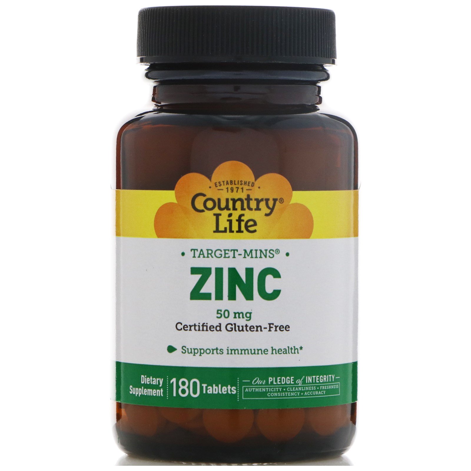 Country Life, Zinco, 50 mg, 180 comprimidos