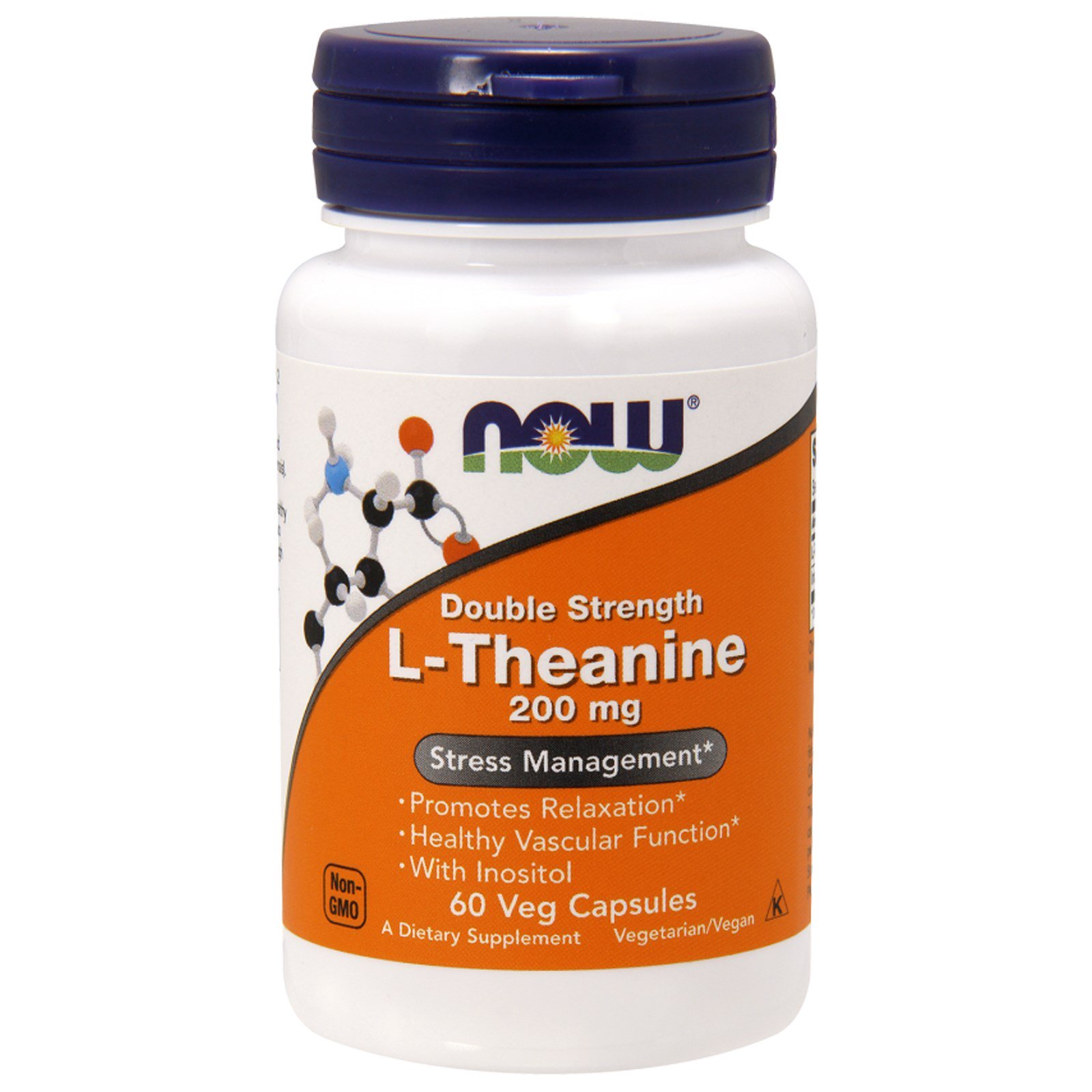 Now Foods, L-Teanina, Potência Dupla, 200 mg, 60 Cápsulas Vegetais