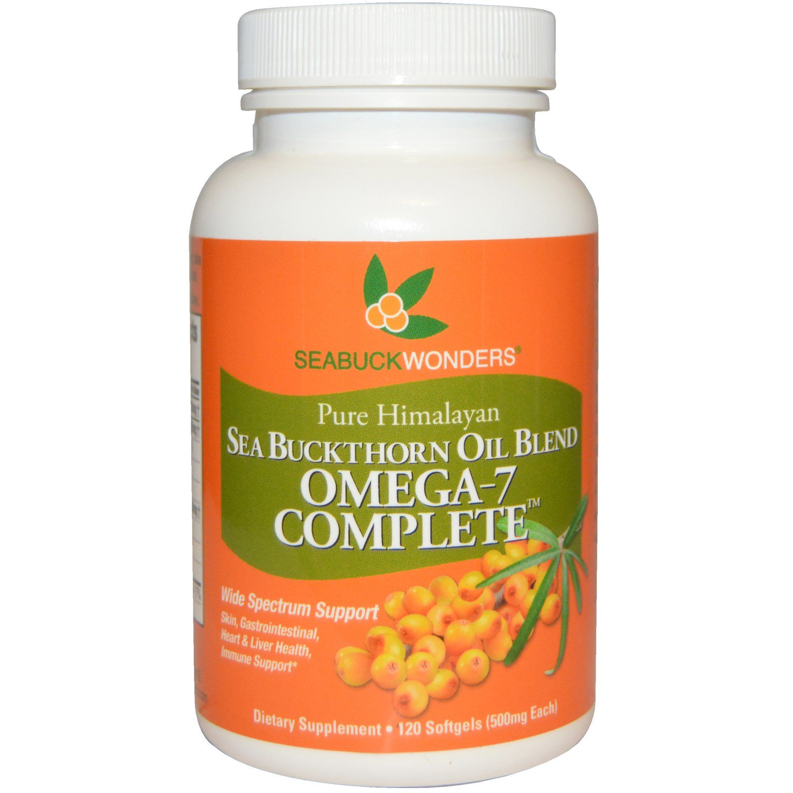 SeaBuckWonders, Blend de Óleo de Espinheiro Marítimo, Omega-7 Complete, 500 mg, 120 Cápsulas Softgel