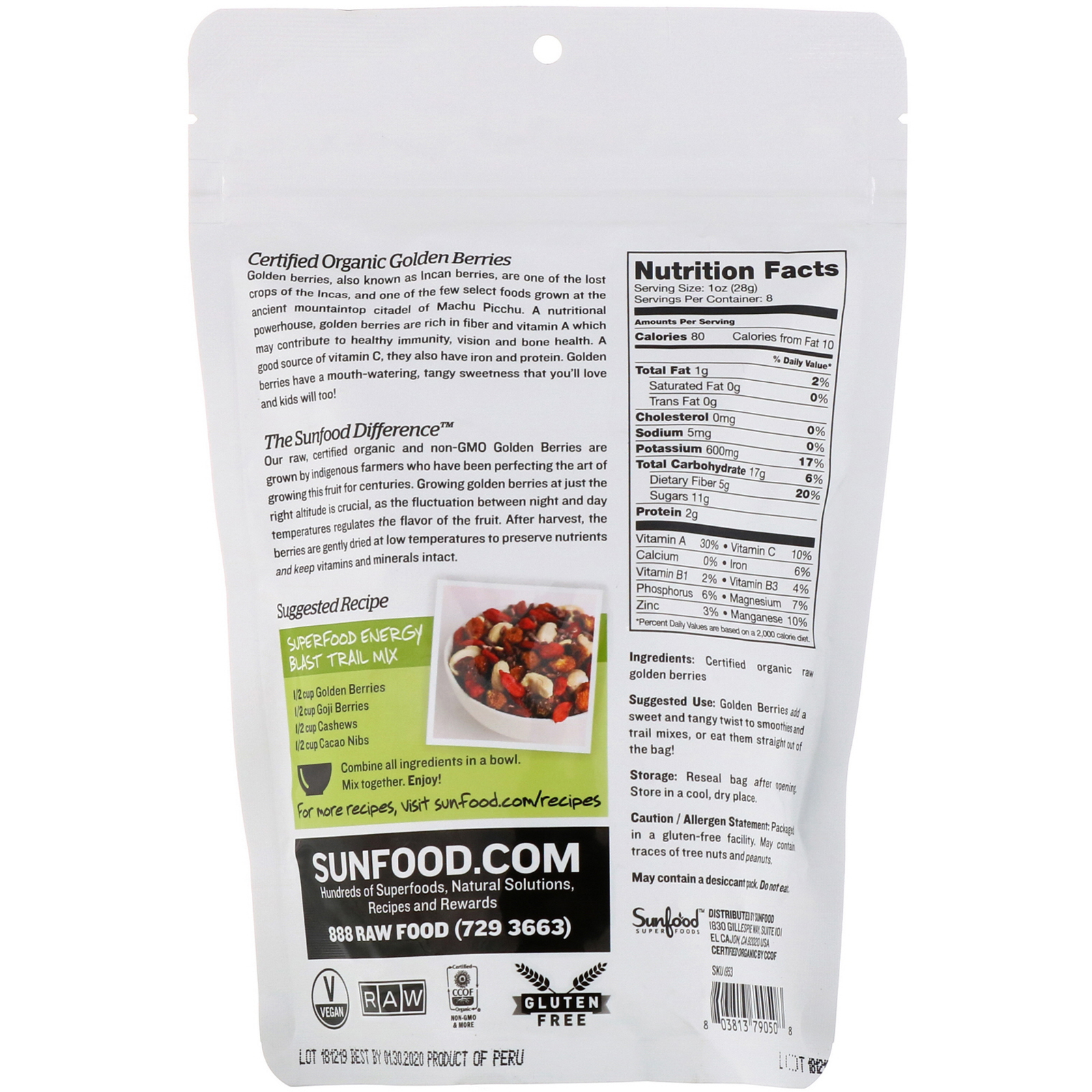 Sunfood, Raw Organic Golden Berries, 8 oz (227 g) - Imagem 2