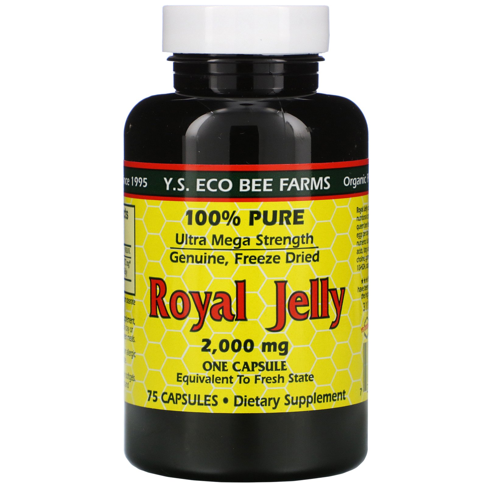 Y.S. Eco Bee Farms, Geléia Real, 100% Pura, 2.000 mg, 75 Cápsulas