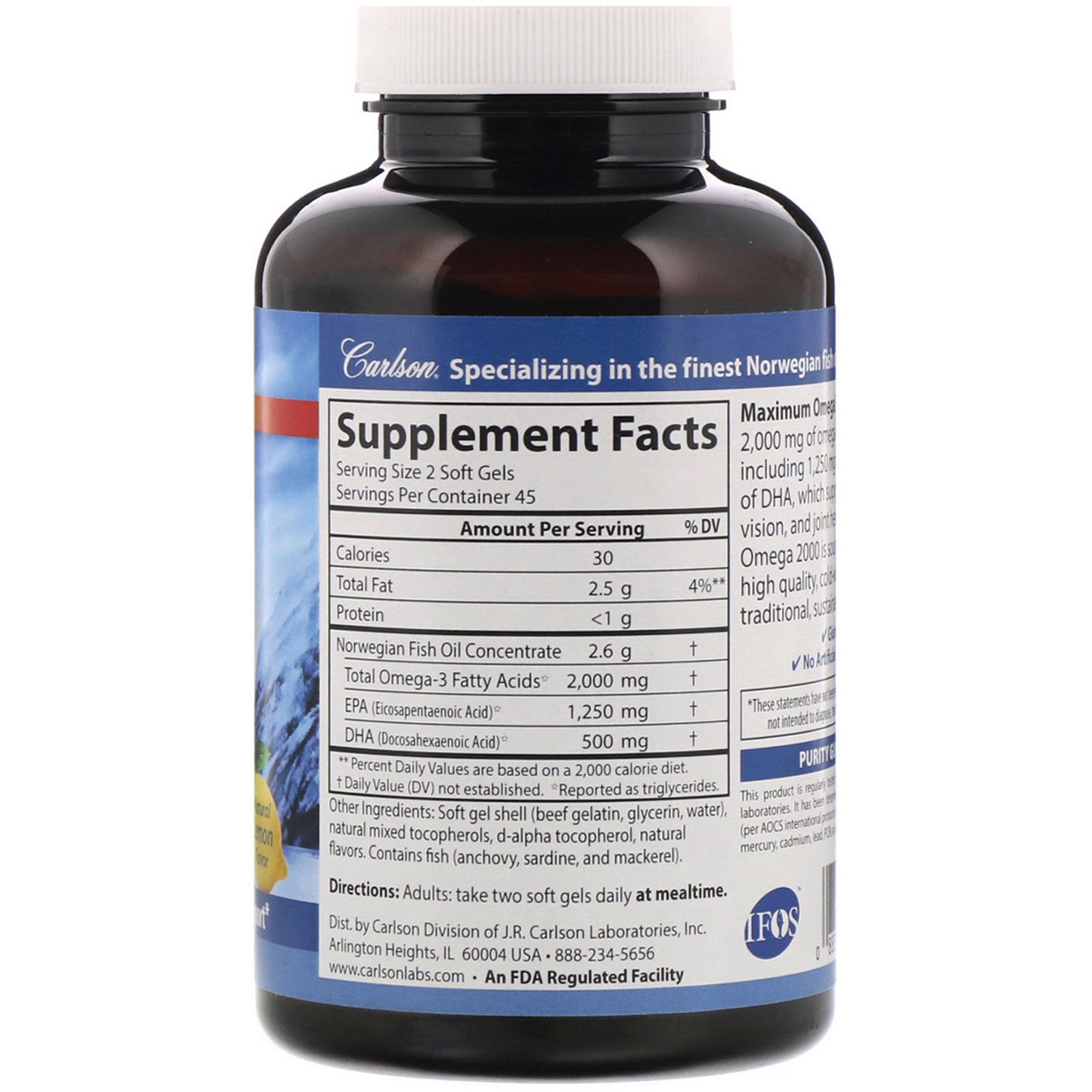 Carlson Labs, Maximum Omega 2000, Sabor Natural de Limão, 2.000 mg, 90 Cápsulas Gelatinosas - Imagem 2