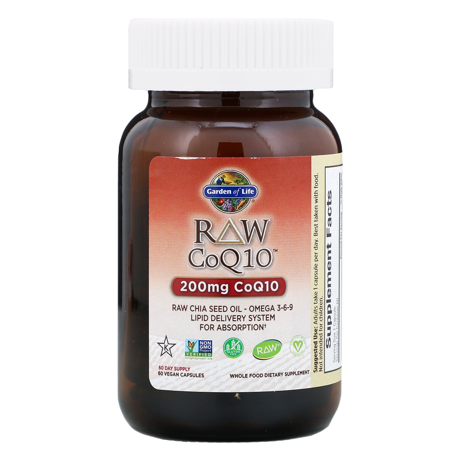 Garden of Life, RAW CoQ10, 200 mg, 60 Vegan Capsules - Imagem 3