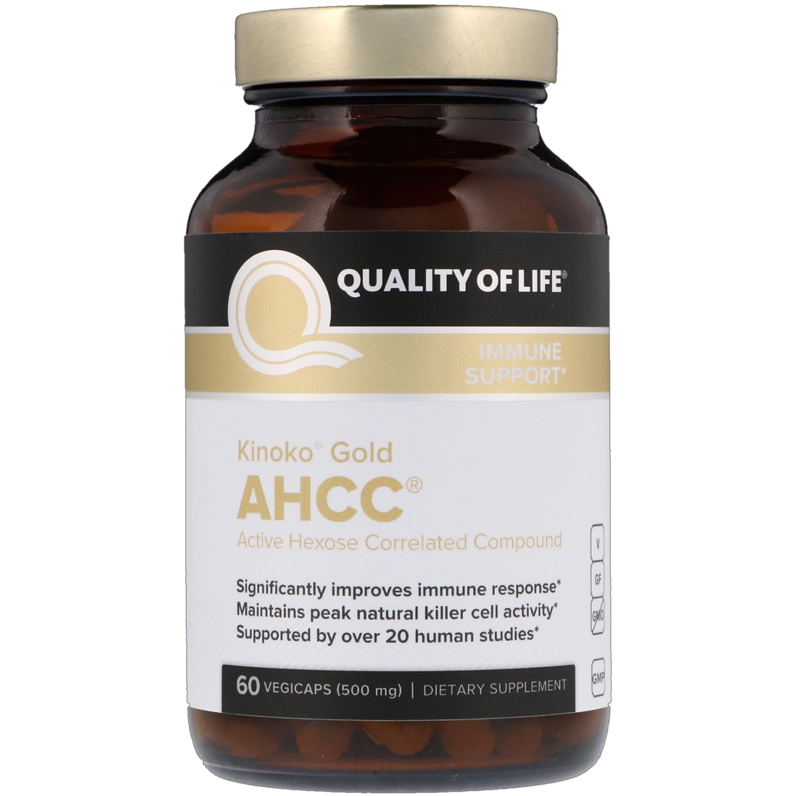 Quality of Life Labs, Kinoko Gold AHCC, Suporte Imunológico, 500 mg, 60 Cápsulas Vegetais