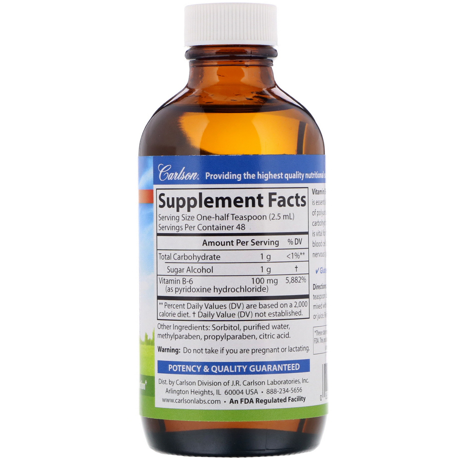 Carlson Labs, B6 Líquida, 4 fl oz (120 ml) - Imagem 2