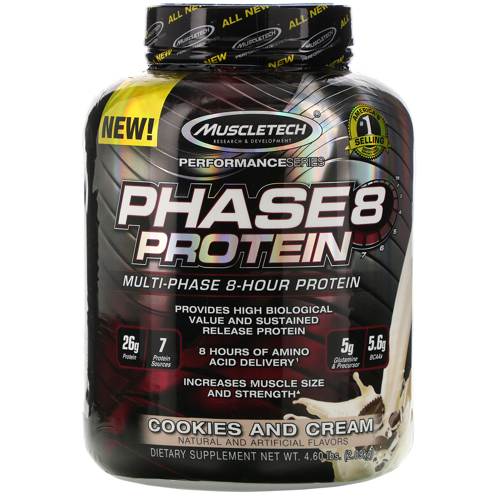 Muscletech, Série Performance, Phase8, Proteína Multifásica de 8 horas, Cookies e Creme, 2,09 kg (4,60 lb)