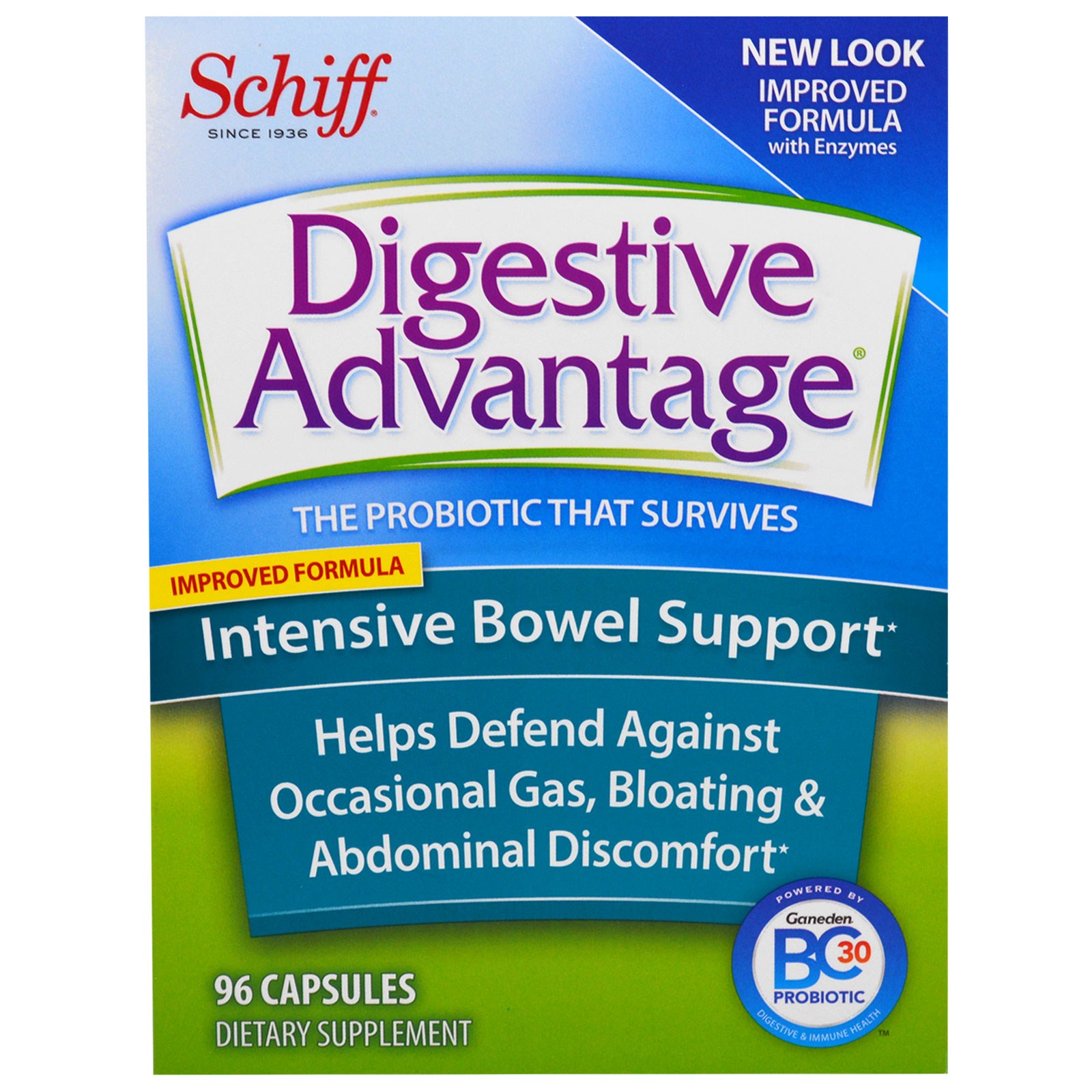 Schiff, Vantagem Digestiva, Apoio Intestino Intensivo, 96 cápsulas