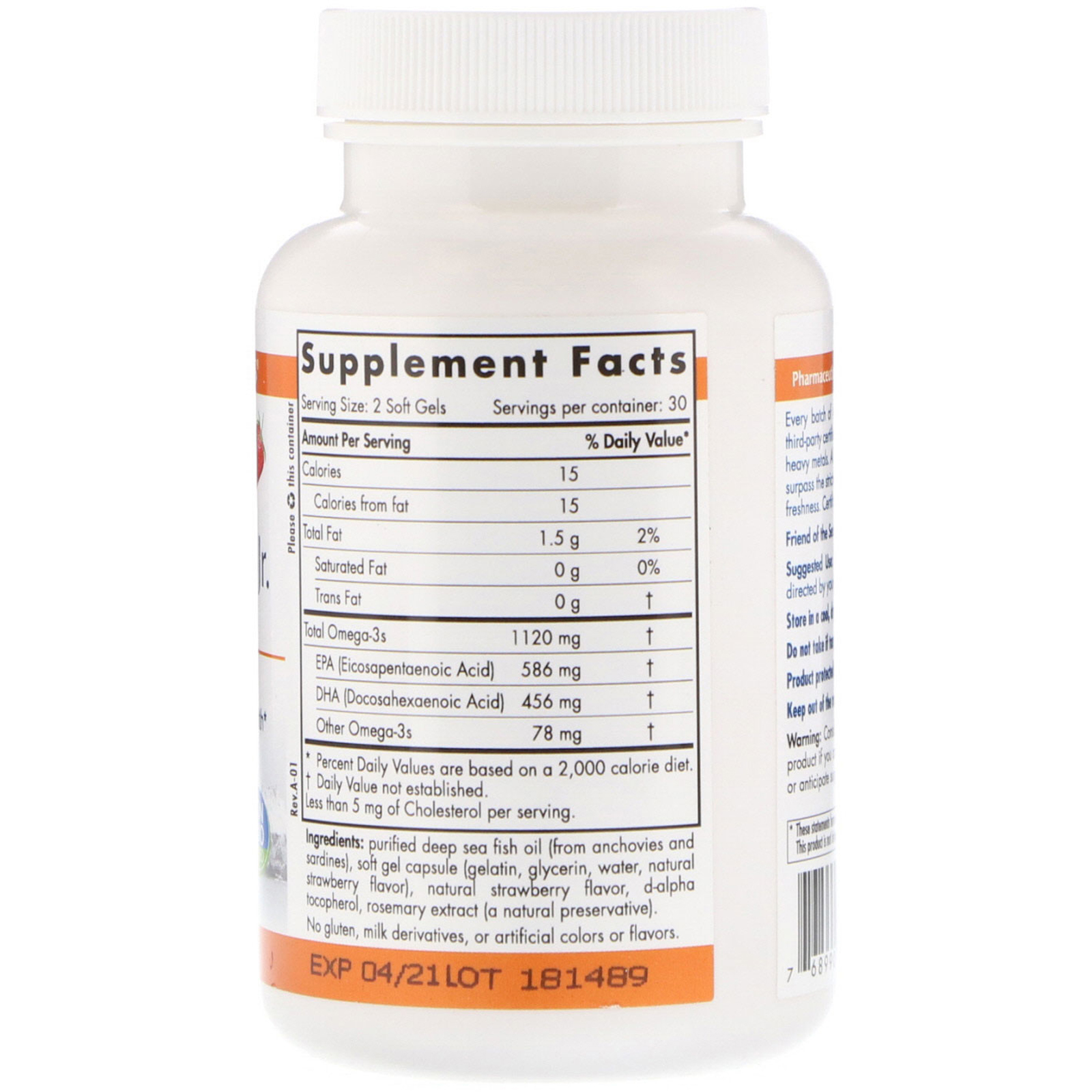 Nordic Naturals, ProOmega 2000 Jr., Morango, 650 mg, 60 Cápsulas Gelatinosas - Imagem 2