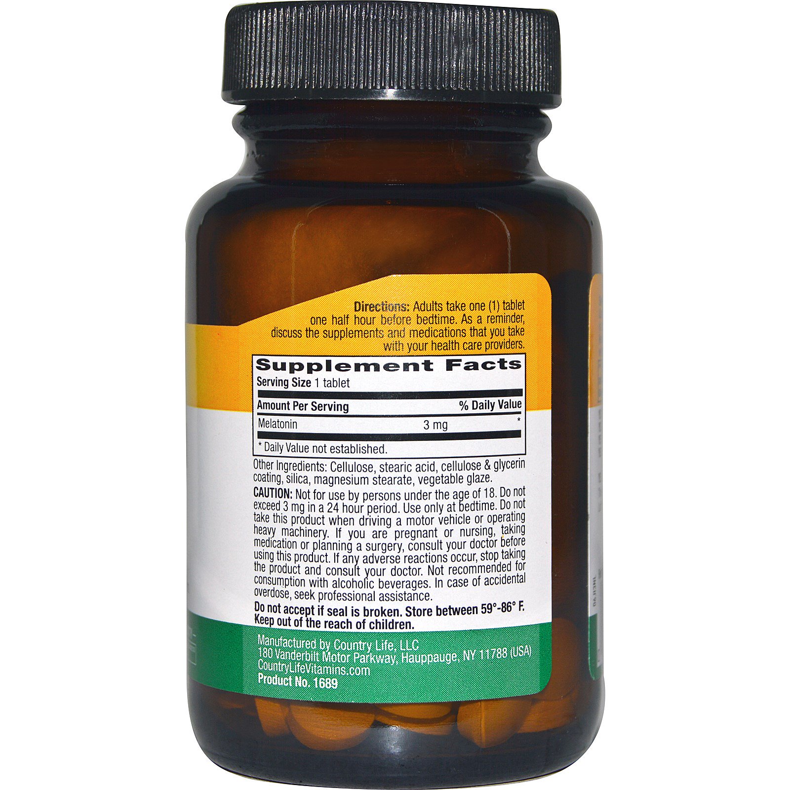 Country Life, Melatonina, 3 mg, 90 Tabletes - Imagem 2