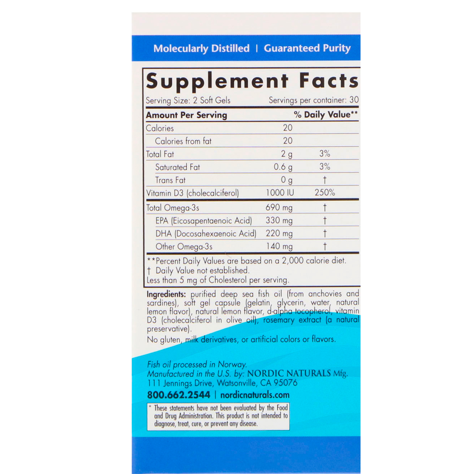 Nordic Naturals, Ômega-3D, Limão, 1000 mg, 60 Cápsulas Gelatinosas - Imagem 2