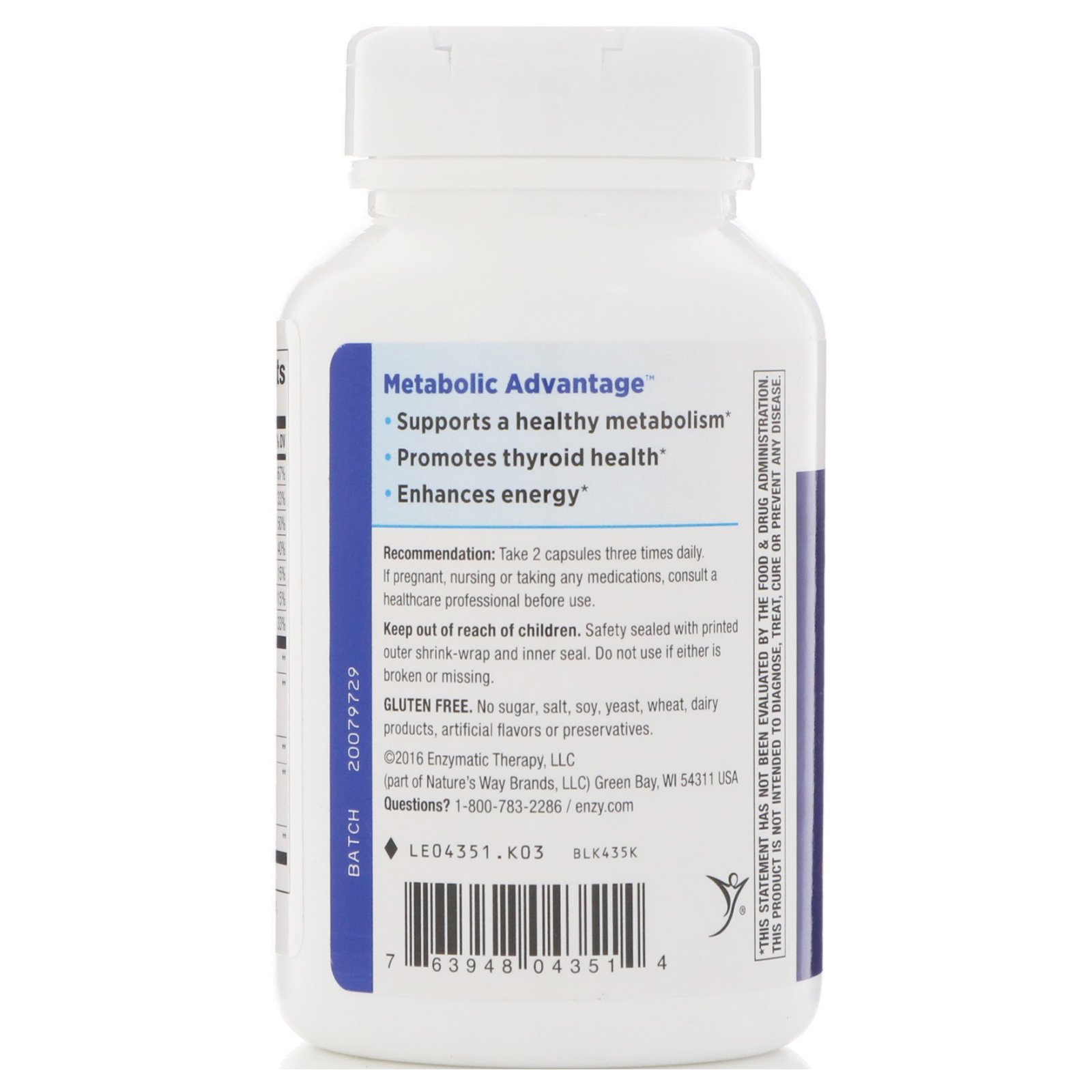 Enzymatic Therapy, Metabolic Advantage, Metabolismo, 100 cápsulas - Imagem 3