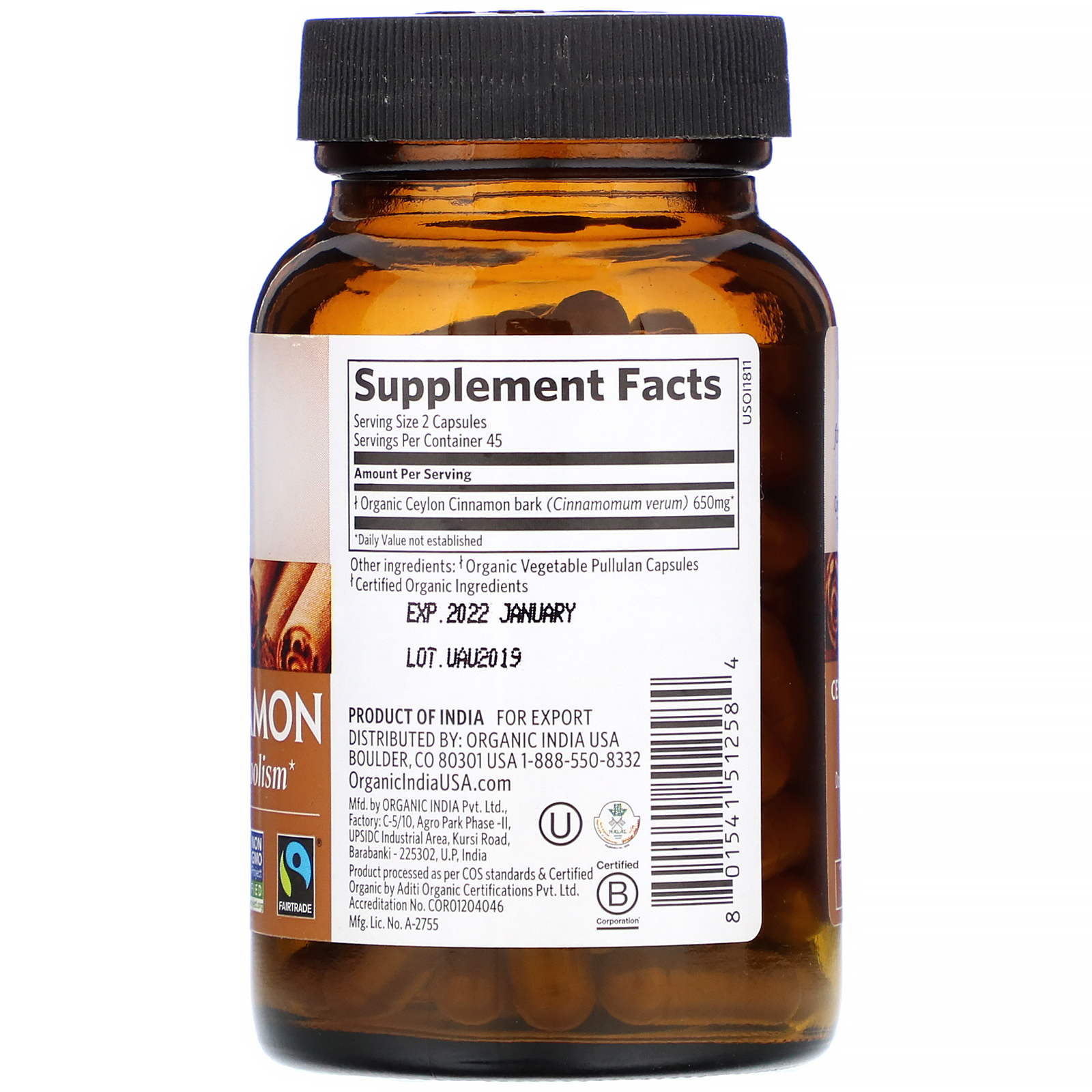 Organic India, Ceylon Cinnamon, 90 Vegetarian Caps - Imagem 2