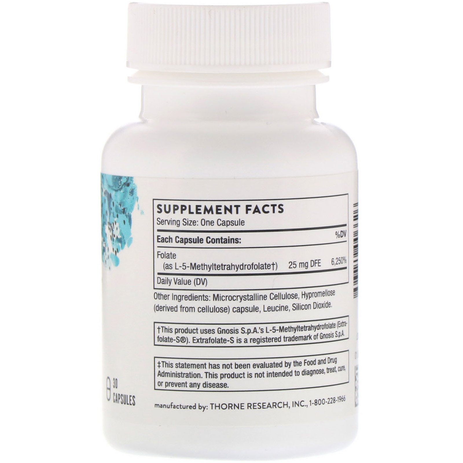 Thorne Research, 5-MTHF, 15 mg, 30 Cápsulas - Imagem 2