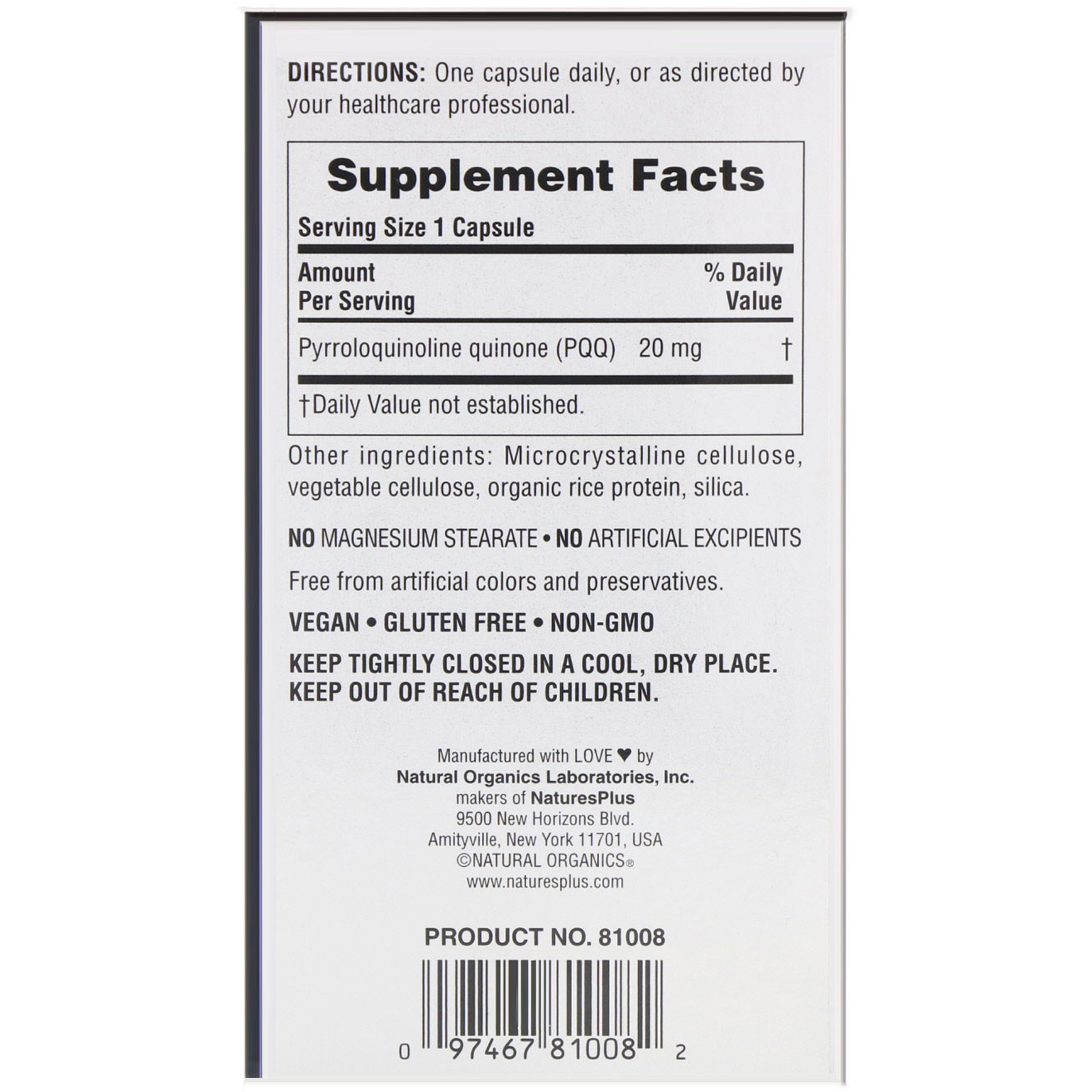 Nature's Plus, BrainCeutix, PQQ, 60 cápsulas - Imagem 2