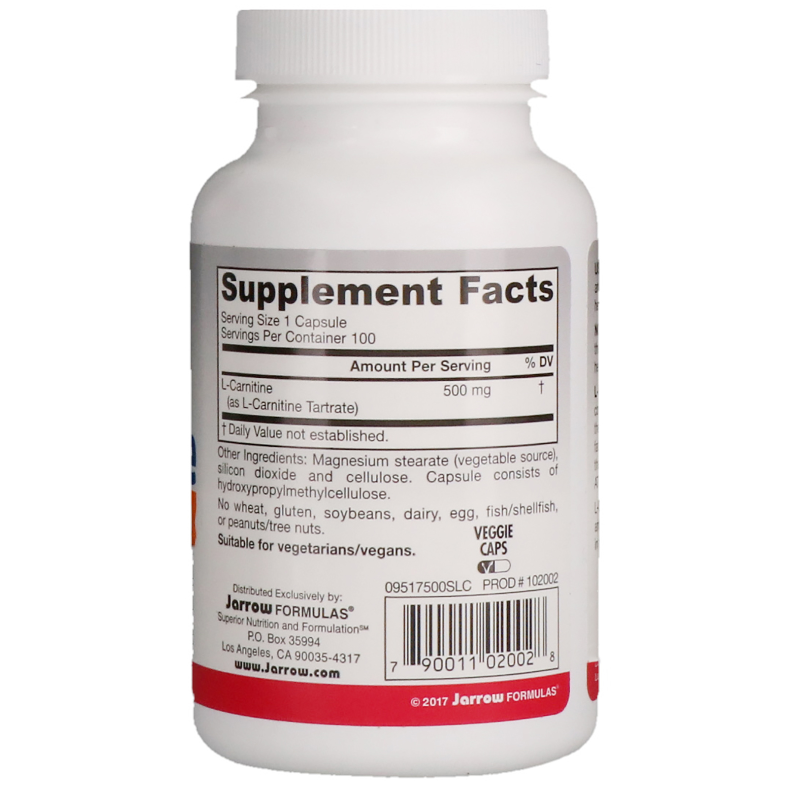 Jarrow Formulas, L-Carnitine 500, 500 mg, 100 Veggie Caps - Imagem 2