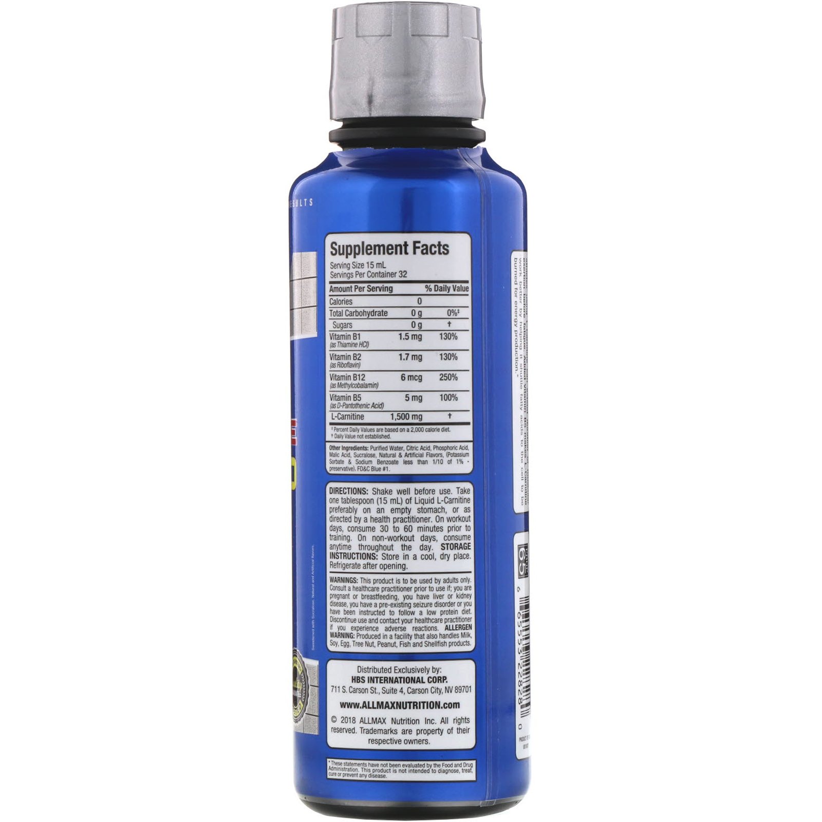 ALLMAX Nutrition, L-Carnitina Líquida 1500, Framboesa Azul, 16 oz (473 ml) - Imagem 2