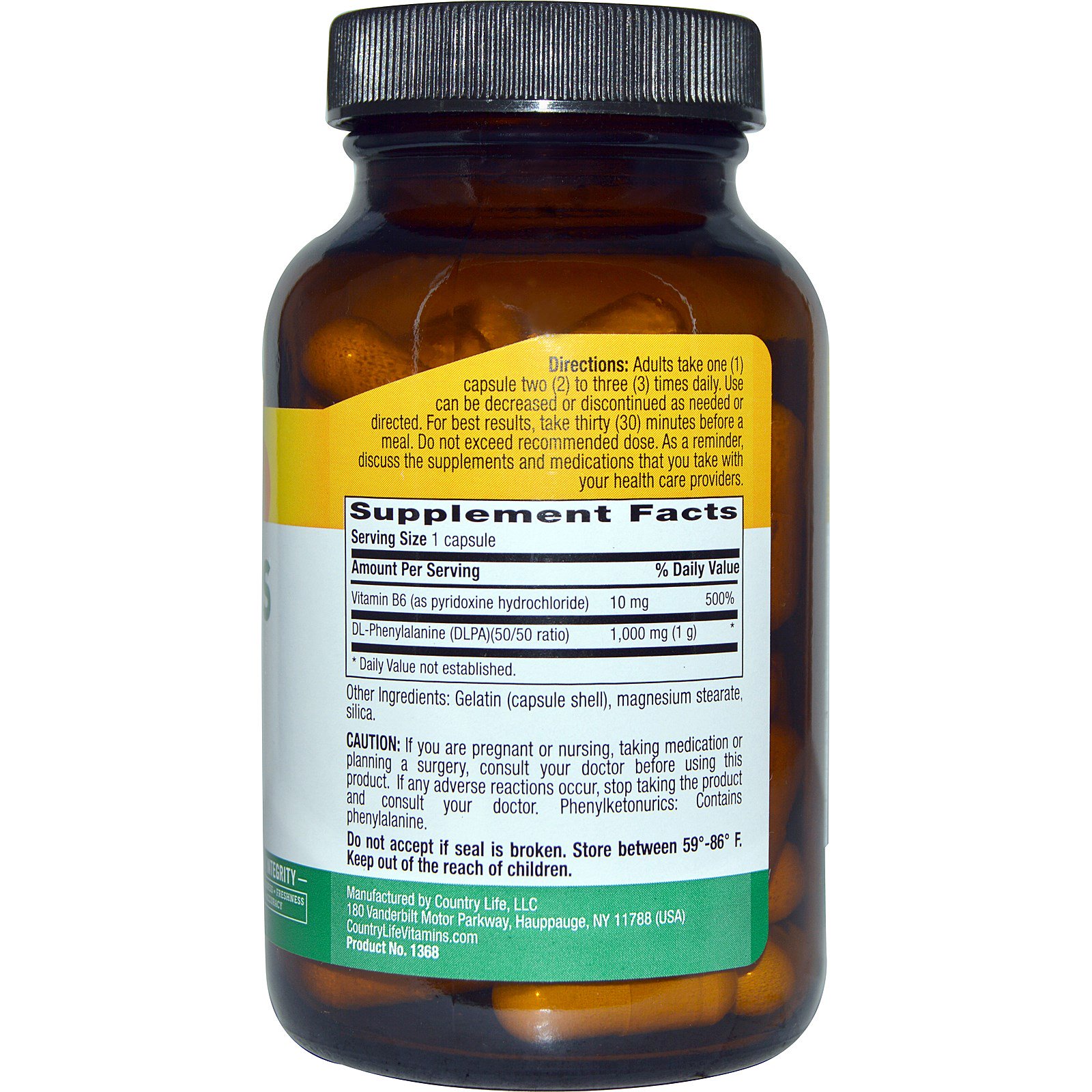 Country Life, Cápsulas de DLPA, 1000 mg, 60 Cápsulas - Imagem 2
