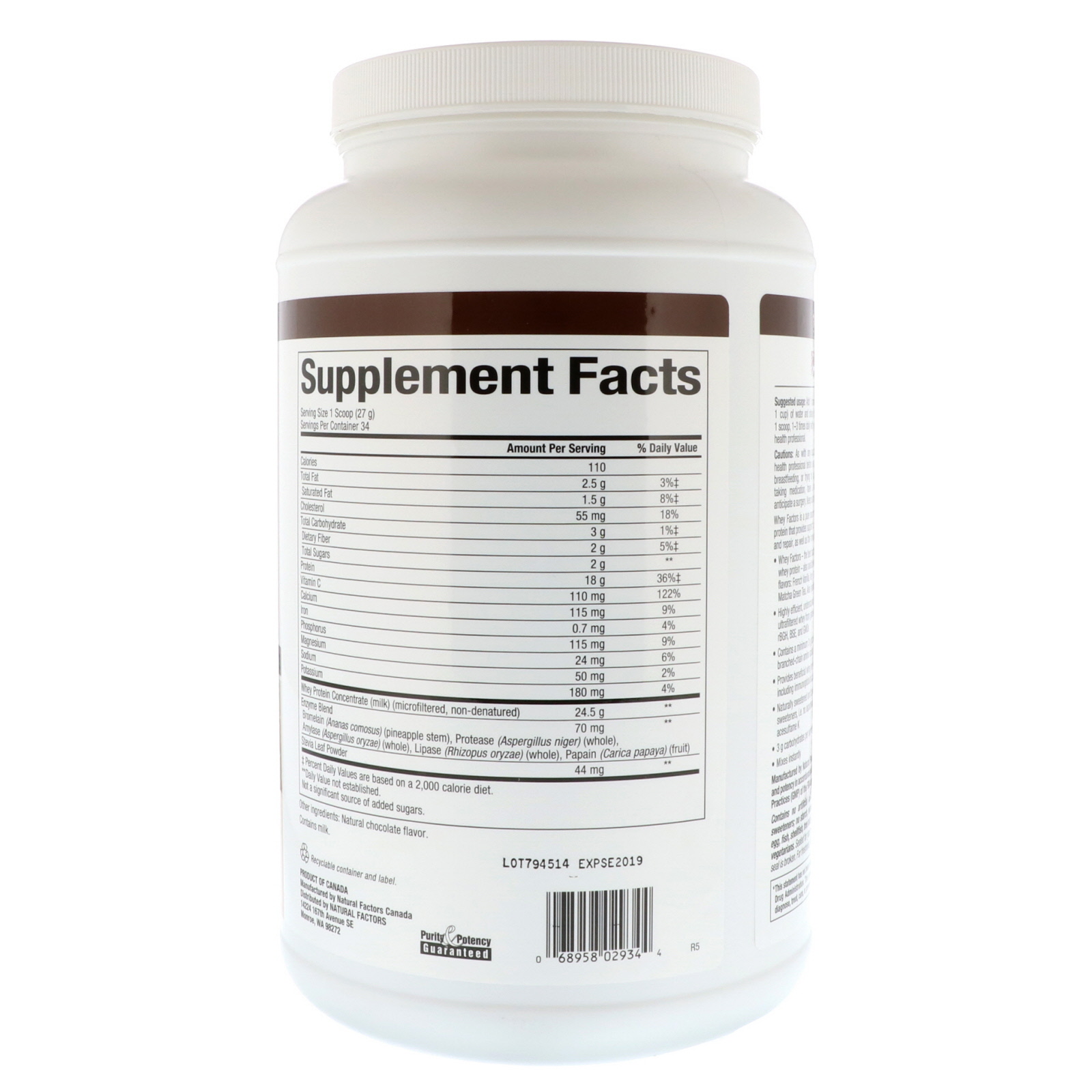 Natural Factors, Whey Factors, Grass Fed Whey Protein, Natural Double Chocolate , 2 lbs (907 g) - Imagem 2