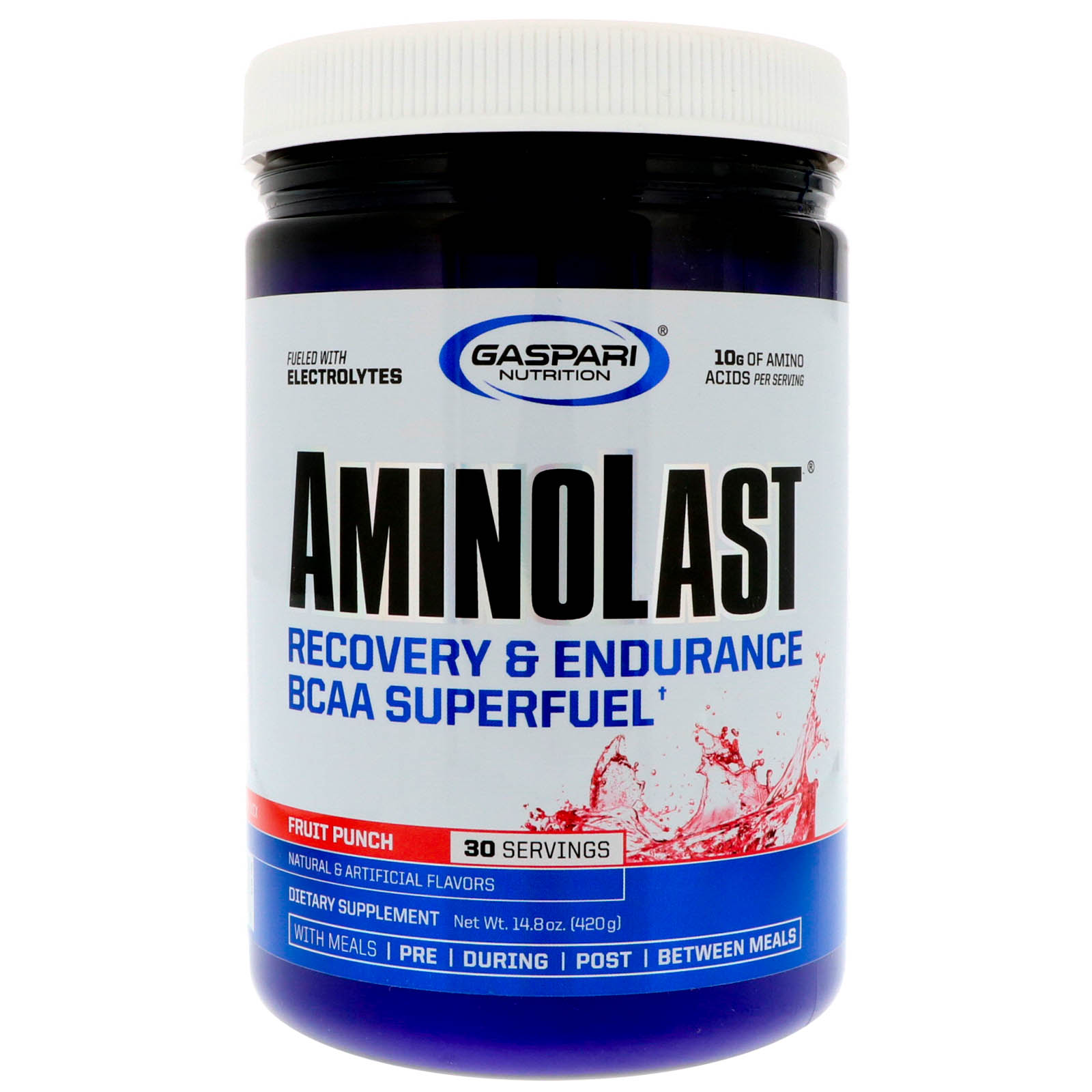Gaspari Nutrition, Aminolast, Supercombustível de Recuperação e Resistência com BCAA, Ponche de Frutas, 14.8 oz (420 g)