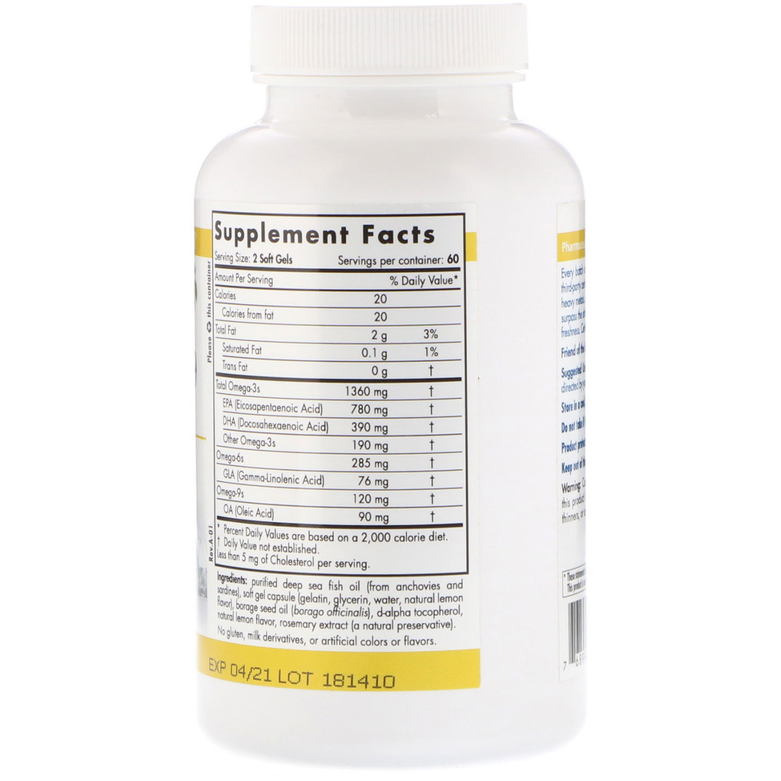 Nordic Naturals, ProOmega - 3-6-9, Lemon , 1,000 mg, 120 Soft Gels - Imagem 2
