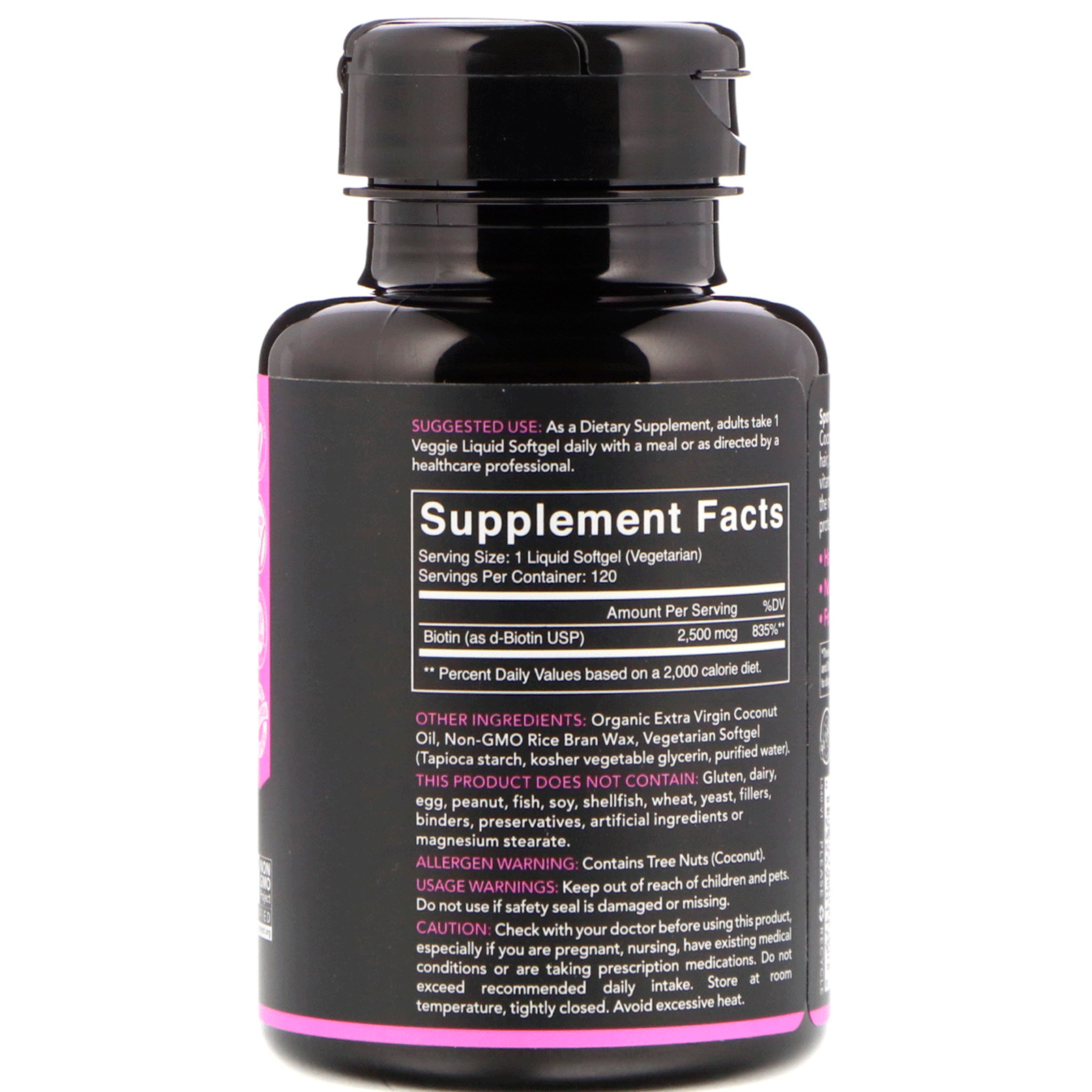 Sports Research, Biotin with Coconut Oil, 2,500 mcg, 120 Veggie Softgels - Imagem 2