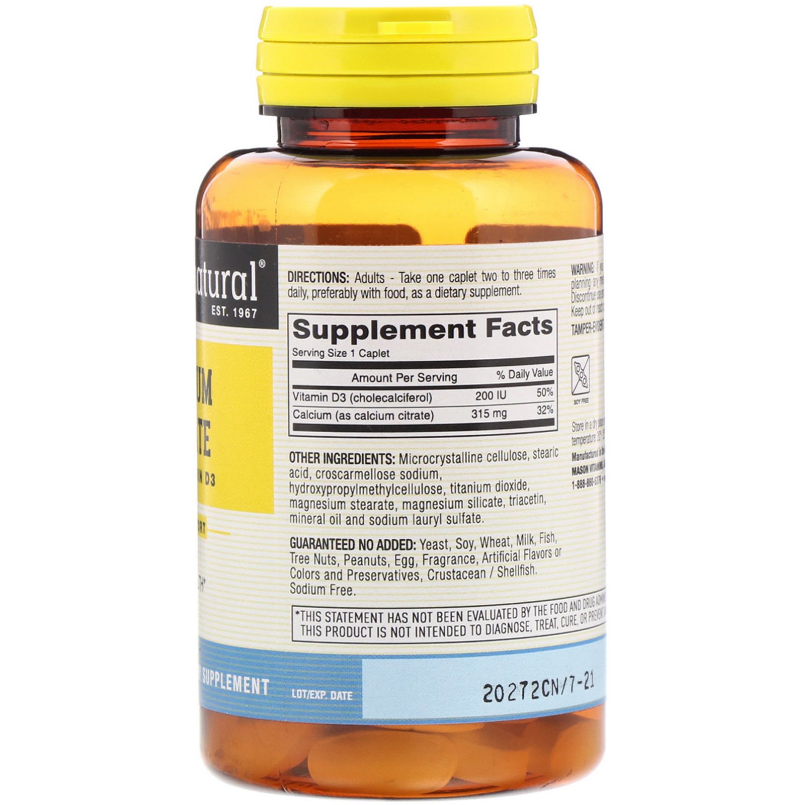 Mason Natural, Citrato de Cálcio com Vitamina D3, 60 Cápsulas - Imagem 2