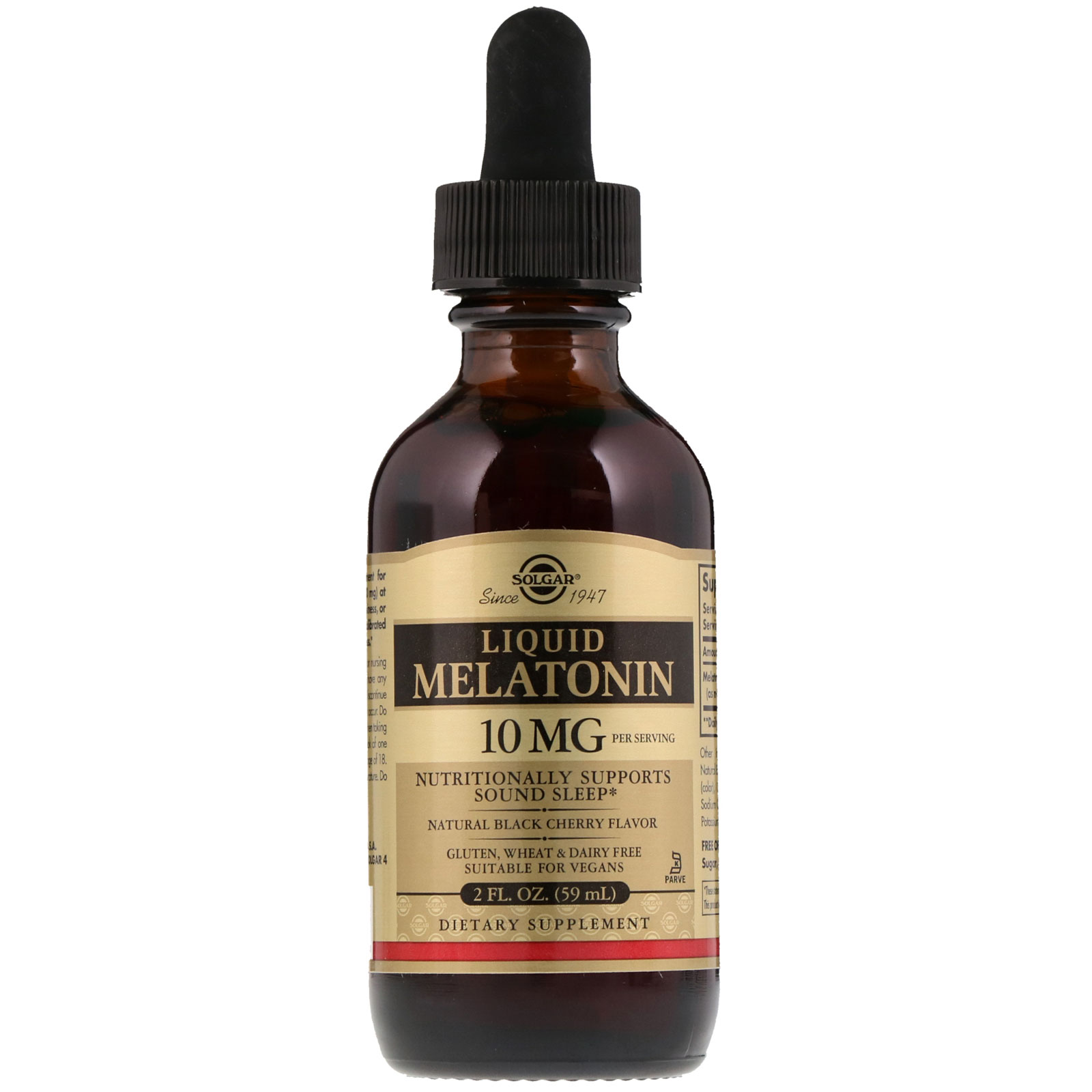 Solgar, Melatonina Líquida, Sabor Natural de Cereja Preta, 10 mg, 59 ml (2 fl oz) - Imagem 3