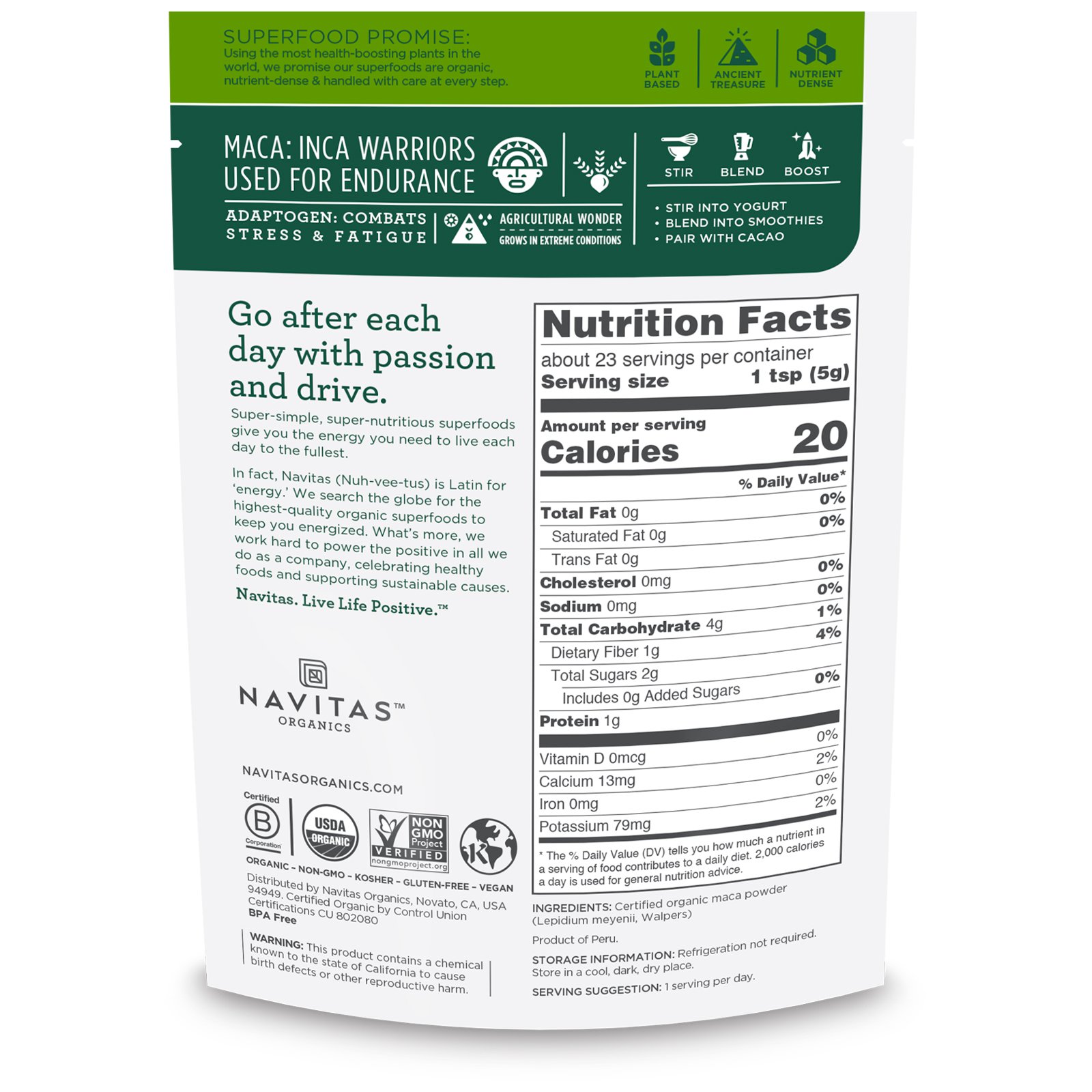 Navitas Organics, Maca Orgânica em Pó, 113 g (4 oz) - Imagem 2