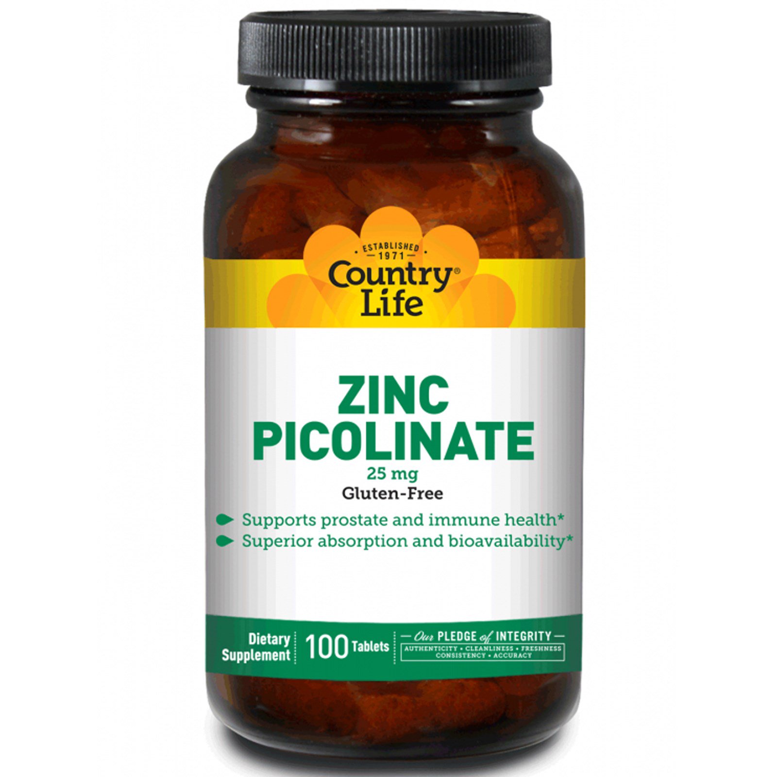 Country Life, Picolinato de Zinco, 25 mg, 100 Comprimidos