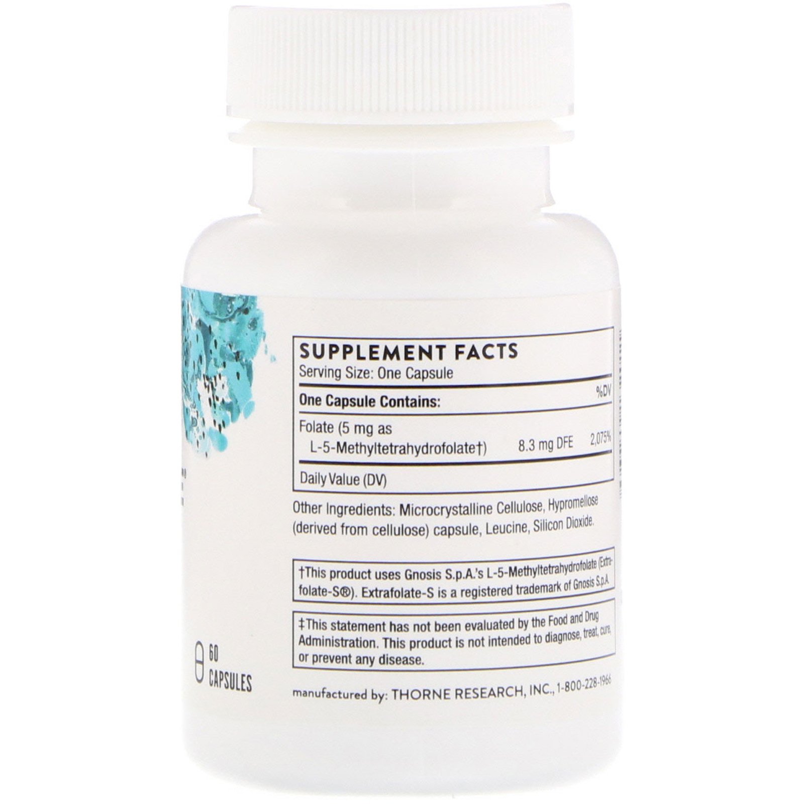 Thorne Research, 5-MTHF, 5 mg, 60 Cápsulas - Imagem 2