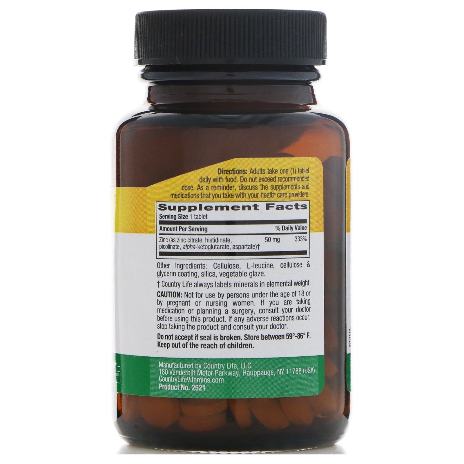 Country Life, Zinco, 50 mg, 180 comprimidos - Imagem 2
