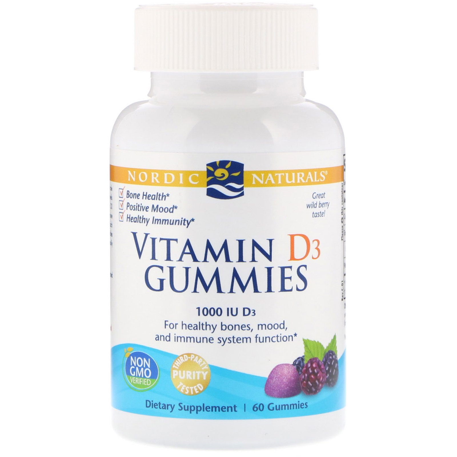 Nordic Naturals, Gomas de vitamina D3, frutas silvestres, 1,000 UI, 60 gomas
