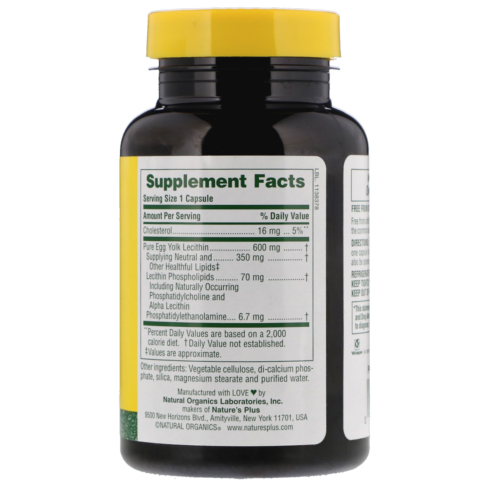 Nature's Plus, Lectina de Gema de Ovo, 600 mg, 90 Cápsulas Vegetarians - Imagem 2