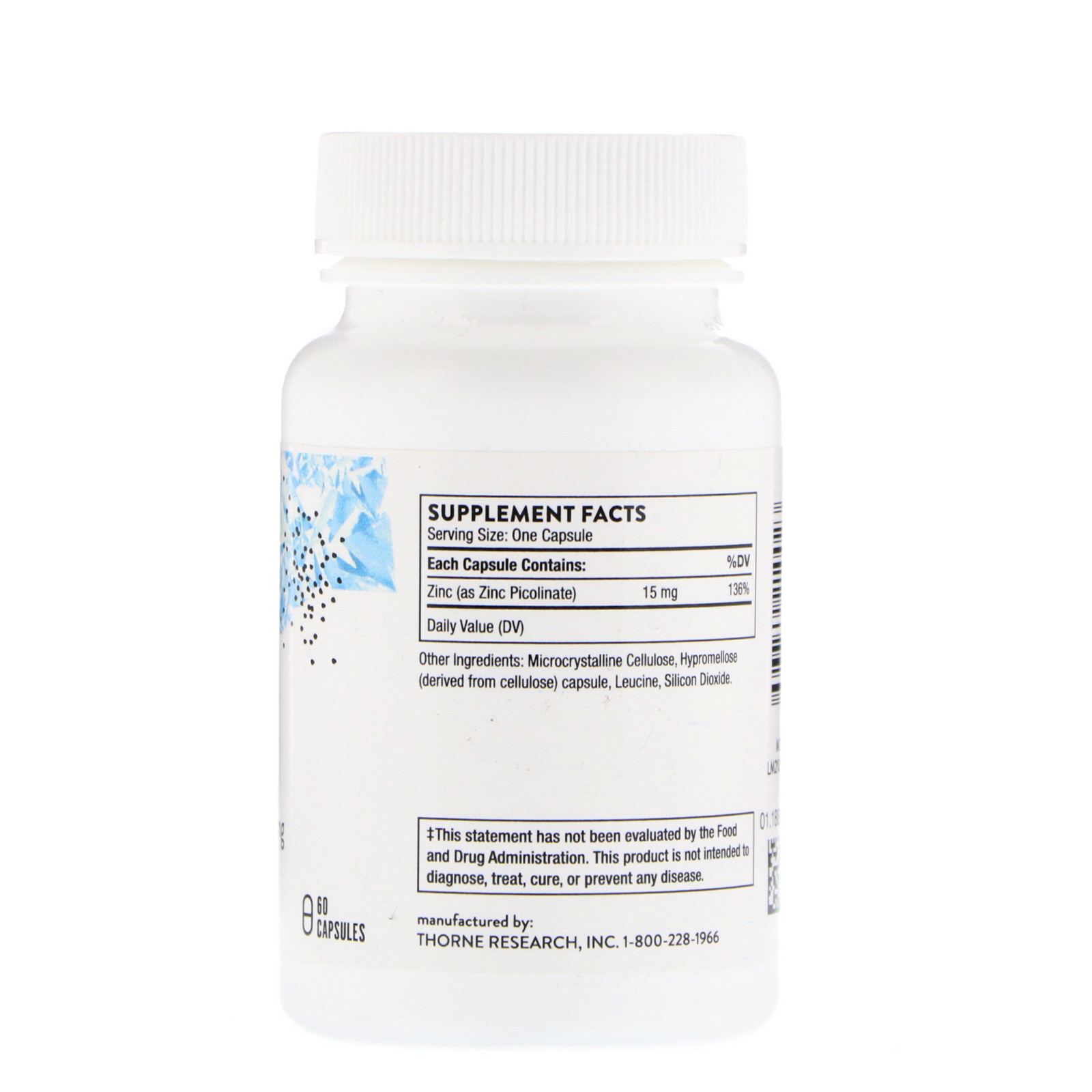 Thorne Research, Picolinato de Zinco, 15 mg, 60 Cápsulas - Imagem 2