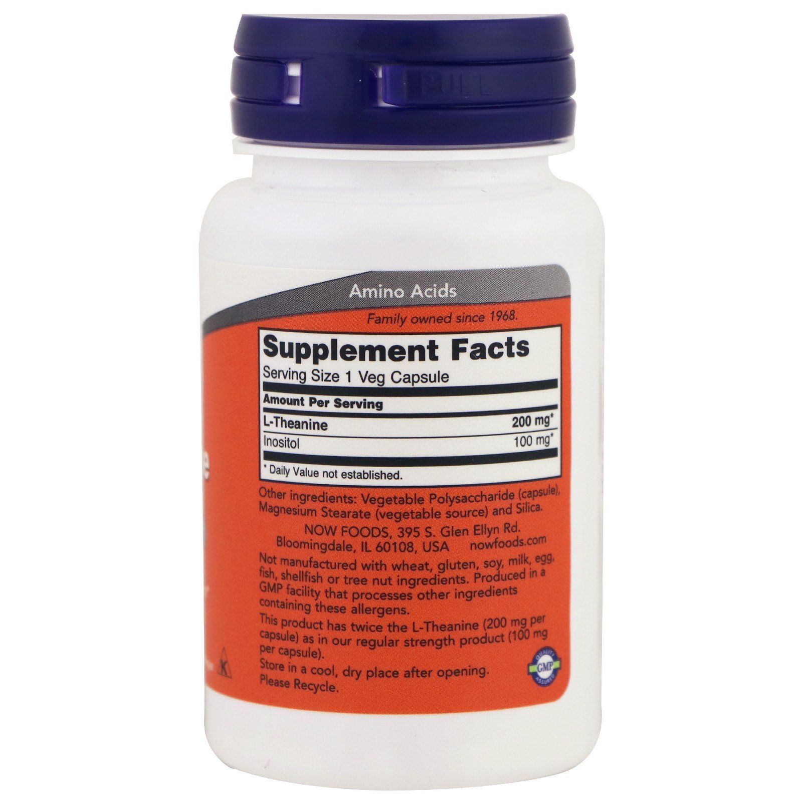 Now Foods, L-Teanina, Potência Dupla, 200 mg, 60 Cápsulas Vegetais - Imagem 2