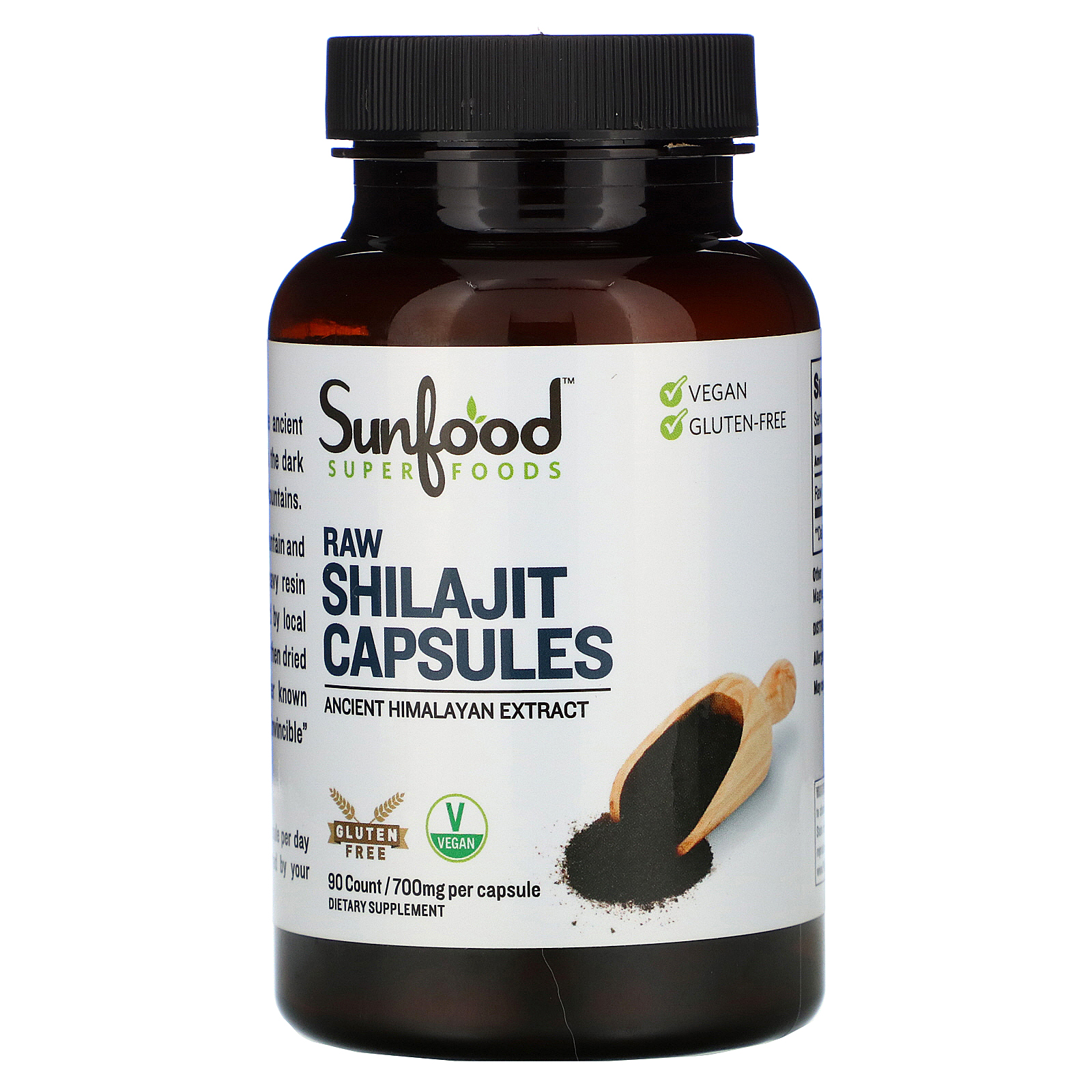 Sunfood, Cápsulas de Shilajit Cru, 700 mg, 90 Cápsulas