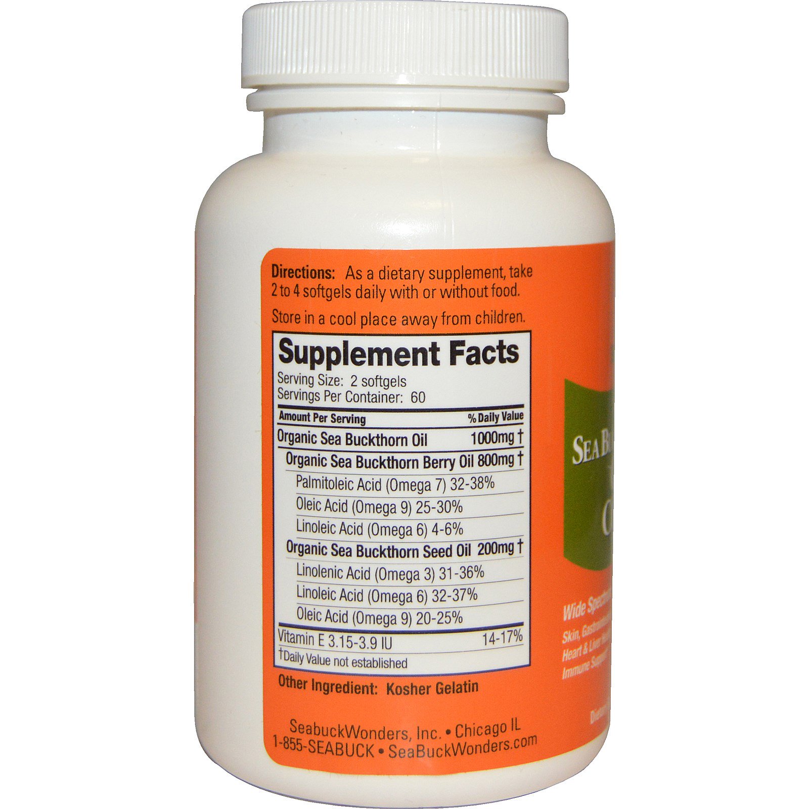 SeaBuckWonders, Blend de Óleo de Espinheiro Marítimo, Omega-7 Complete, 500 mg, 120 Cápsulas Softgel - Imagem 2