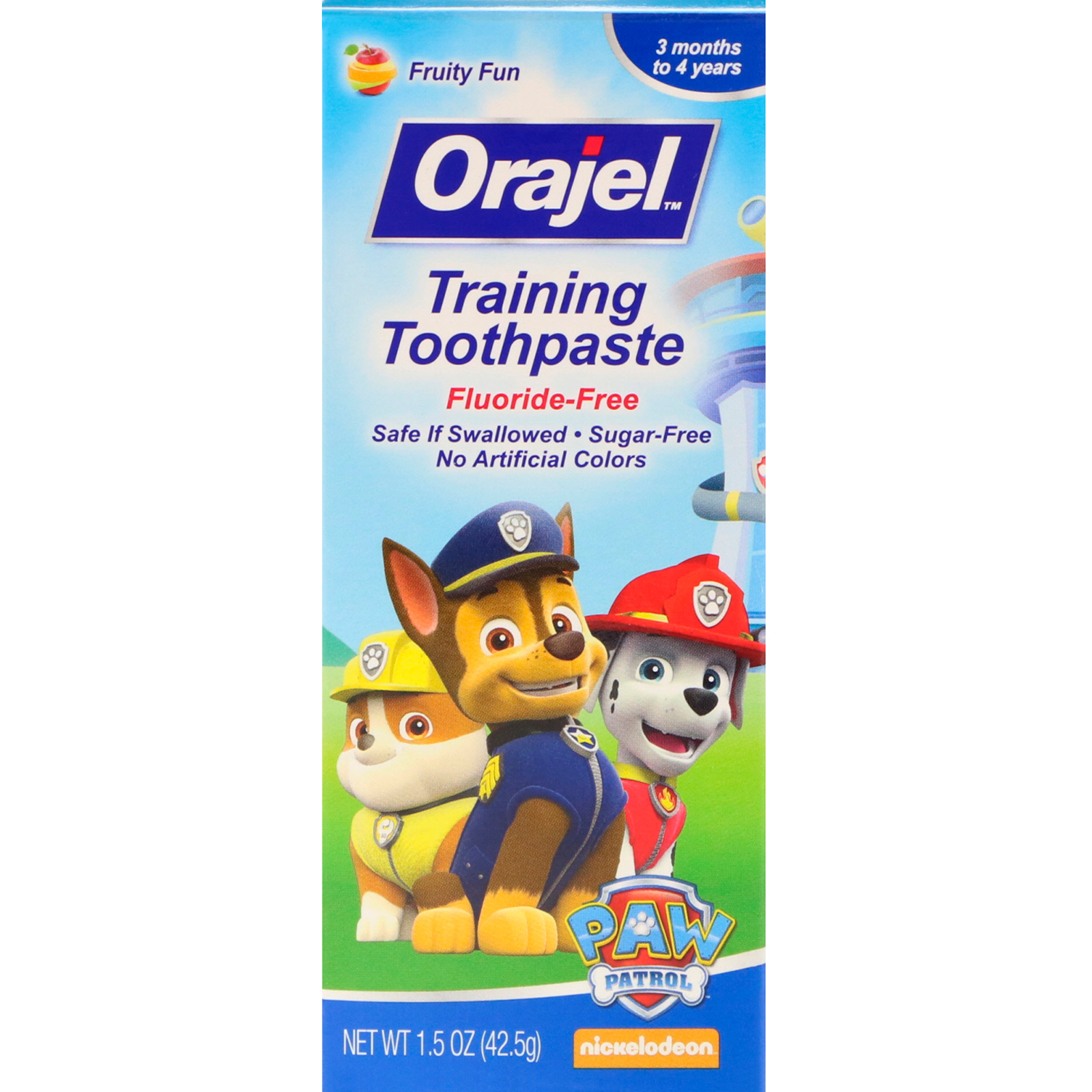 Orajel, Creme Dental de Treino Paw Patrol, Sem Flúor, Sabor Divertido de Frutas, 1,5 oz (42,5 g)