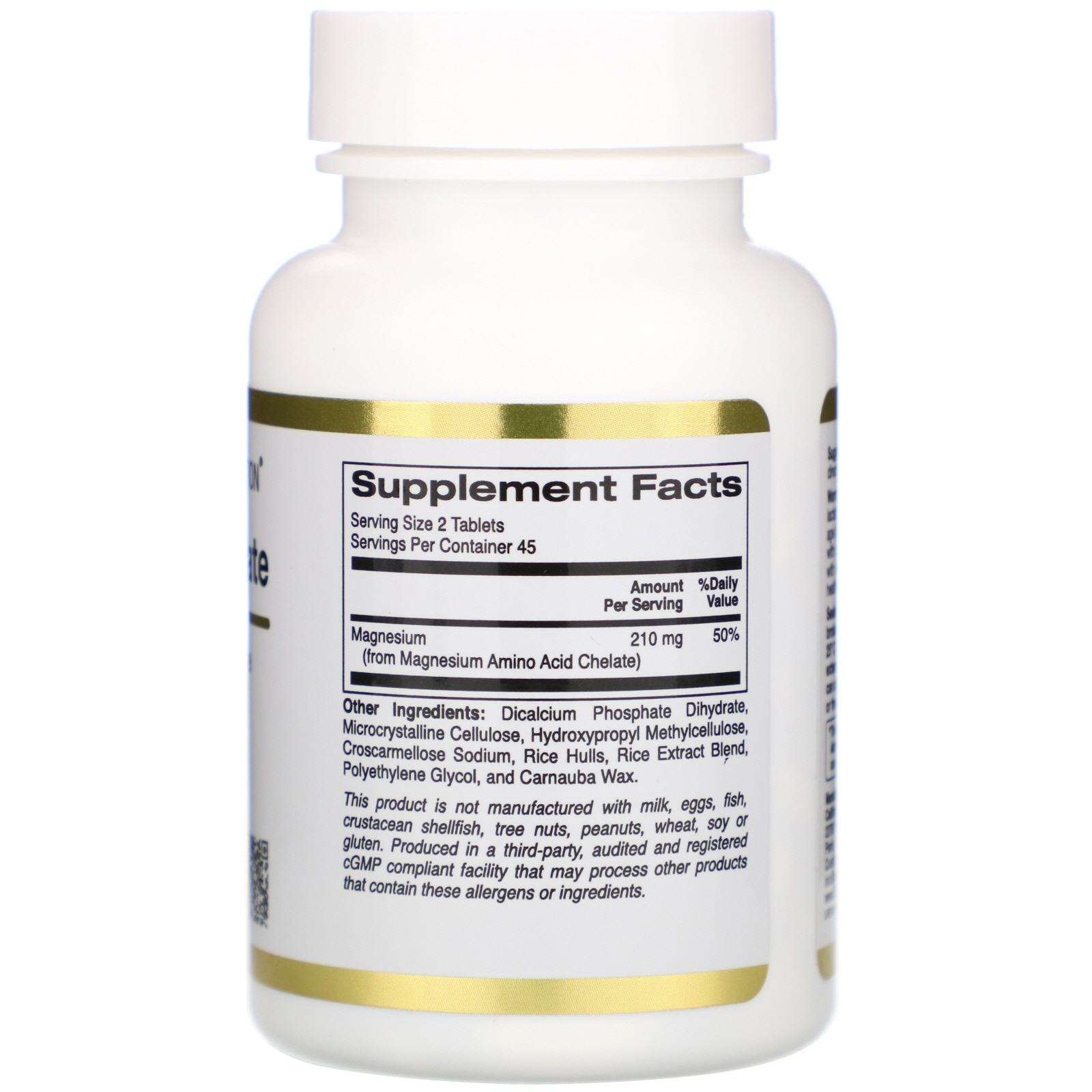 California Gold Nutrition, Magnésio Quelato, 210 mg, 90 Comprimidos - Imagem 2