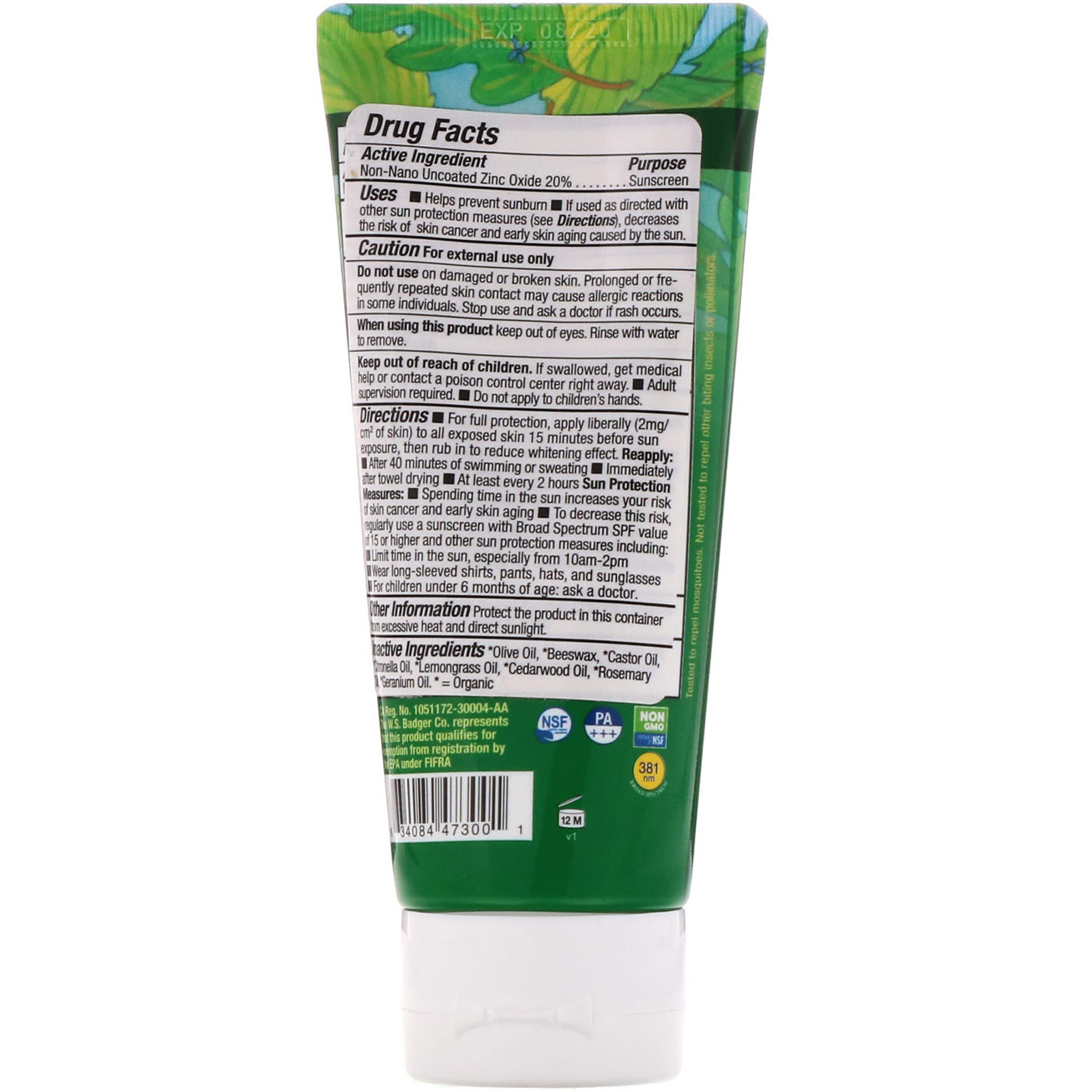 Badger Company, Anti-Bug Sunscreen, SPF 34 PA+++, Citronella & Cedar, 2.9 fl oz (87 ml) - Imagem 2