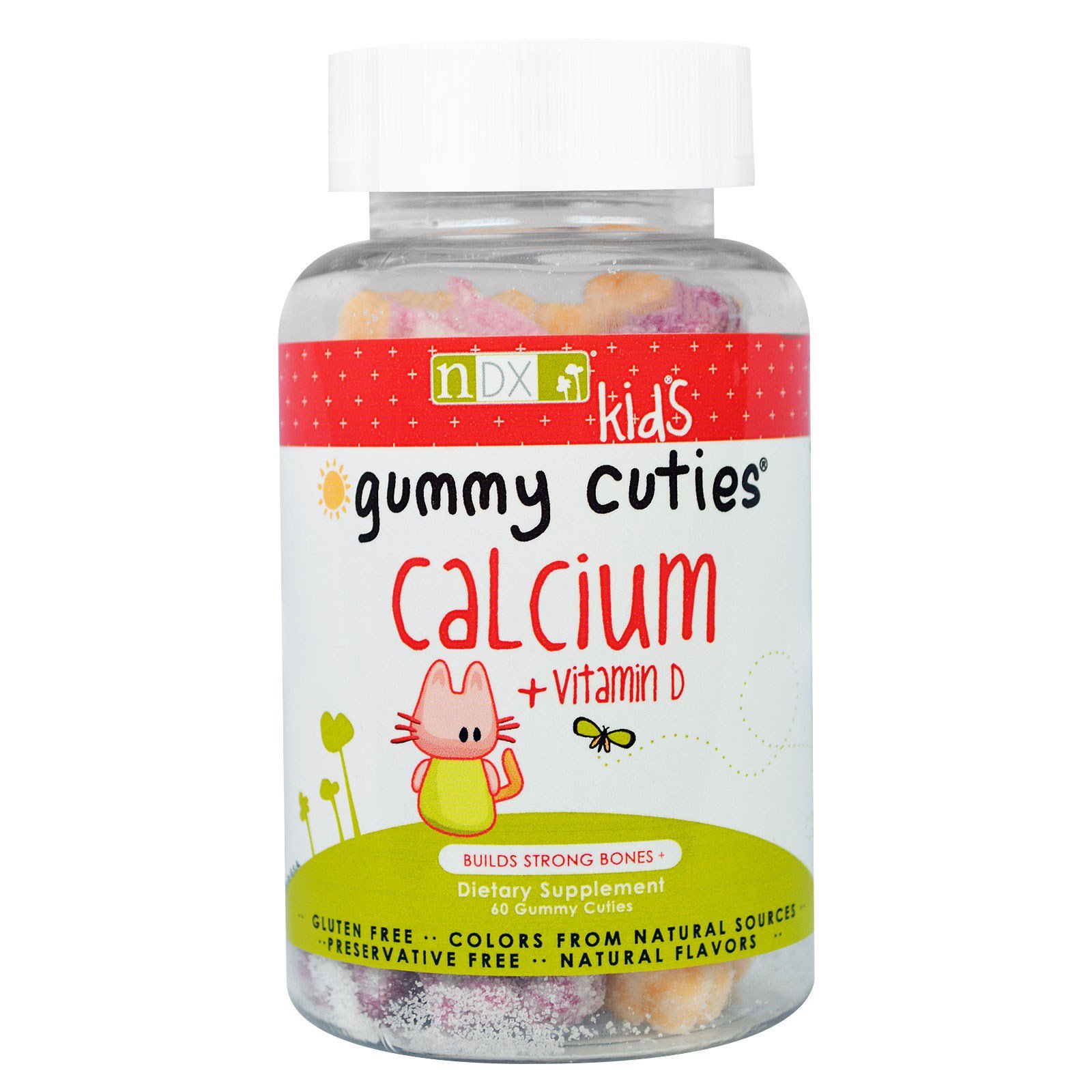 Natural Dynamix (NDX), Kids Gummy Cuties, Cálcio + Vitamina D, 60 Balas de Goma