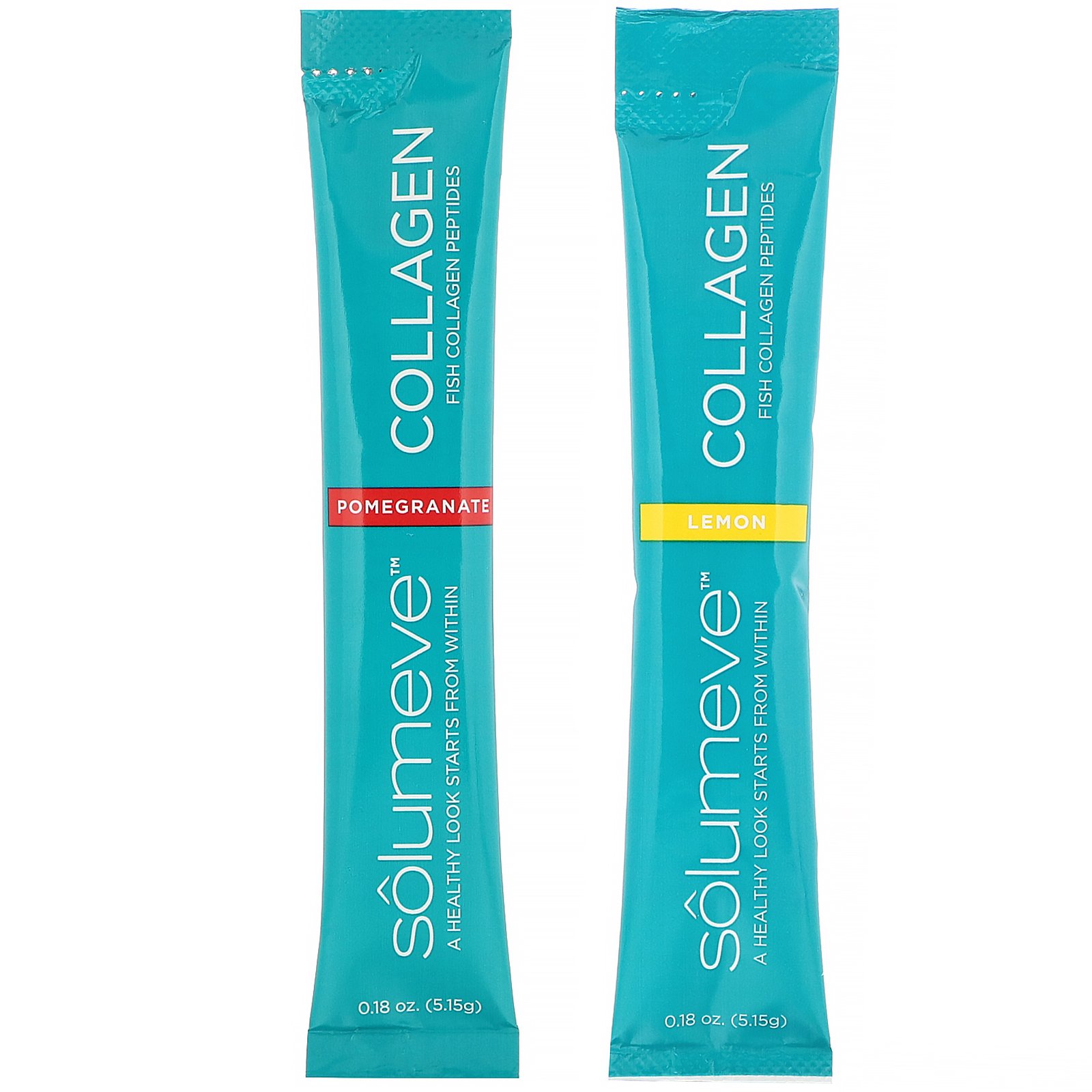 Solumeve, Peptídeos de Colágeno Mais Vitamina C e Ácido Hialurônico, Embalagem Sortida, Limão Siciliano e Romã, 10 Envelopes, 5,15 g (0,18 oz) Cada