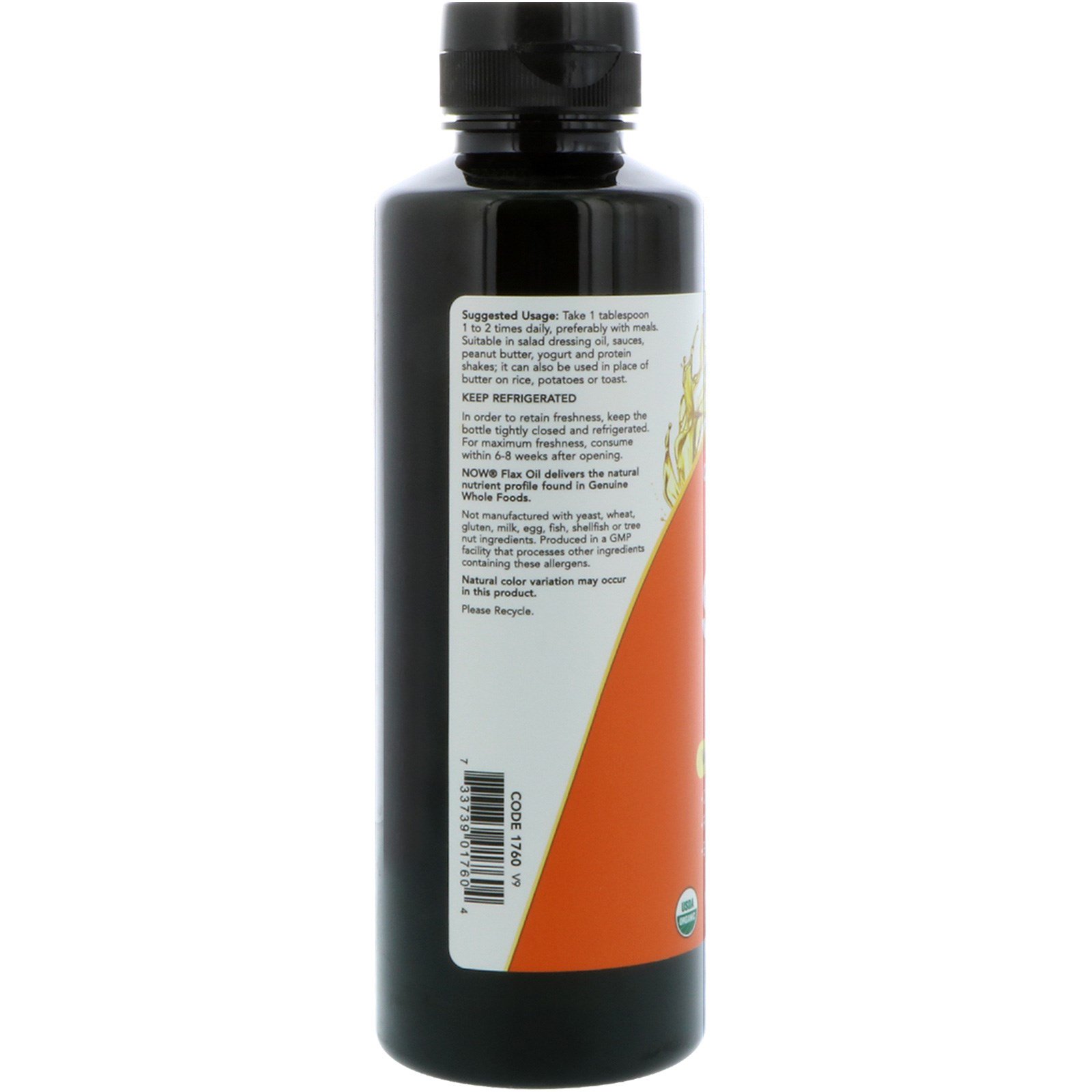 Now Foods, Orgânico certificado, Óleo de semente de linhaça, 355 ml - Imagem 3