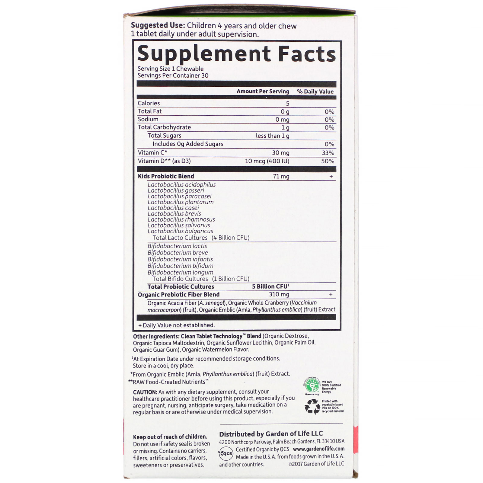 Garden of Life, Dr. Formulated Probiotics, Organic Kids +, Tasty Organic Watermelon, 30 Deliciosos Comprimidos Mastigáveis - Imagem 2