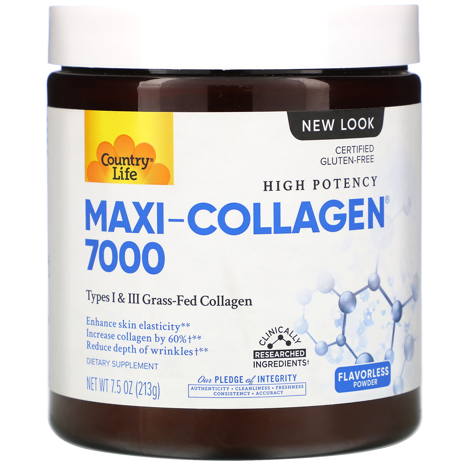 Country Life, Maxi-Collagen, C&A plus Biotin, Alta Potência, Pó sem Sabor, 213 g (7,5 oz)