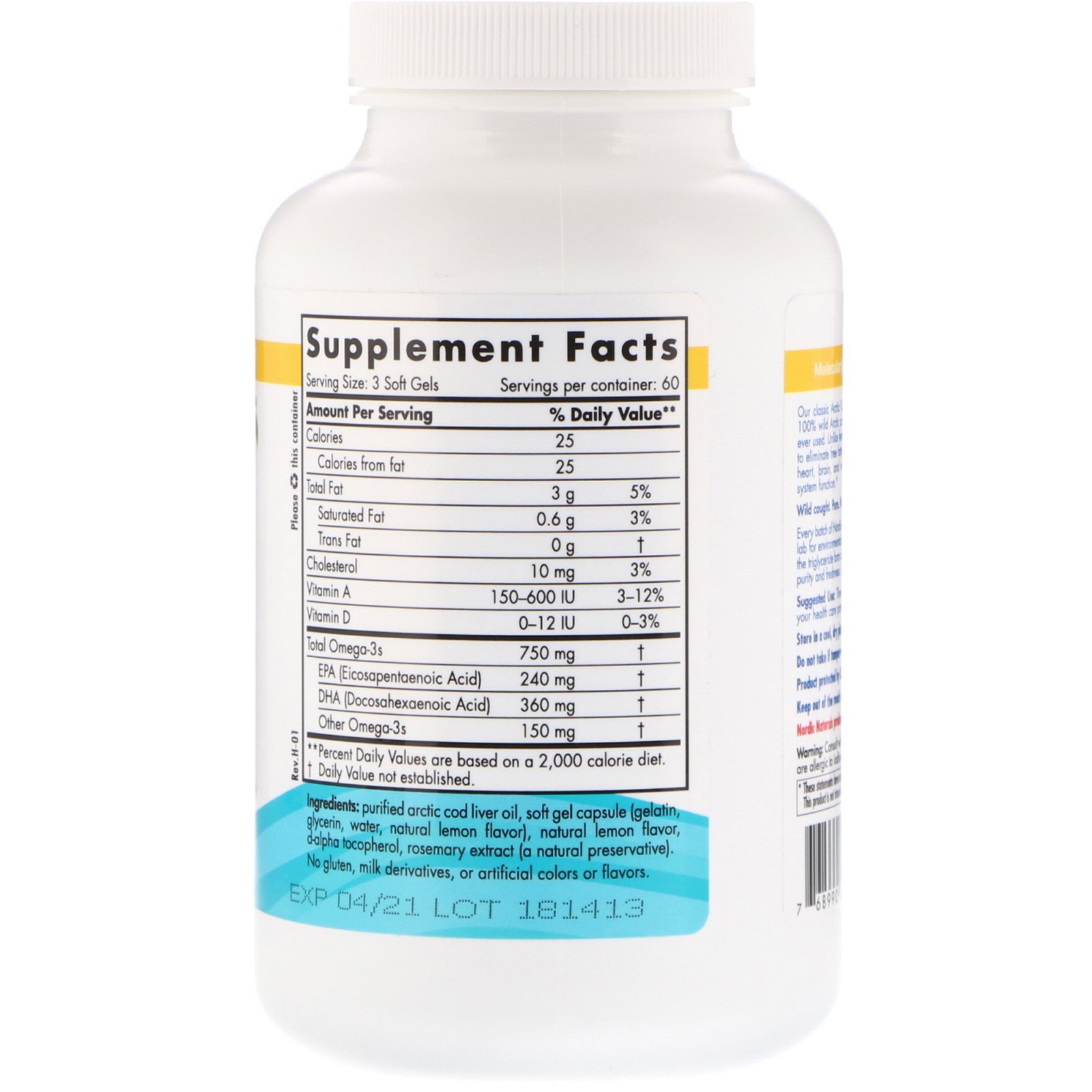Nordic Naturals, Óleo de Fígado de Bacalhau ártico, Limão, 1000 mg, 180 Softgels - Imagem 2