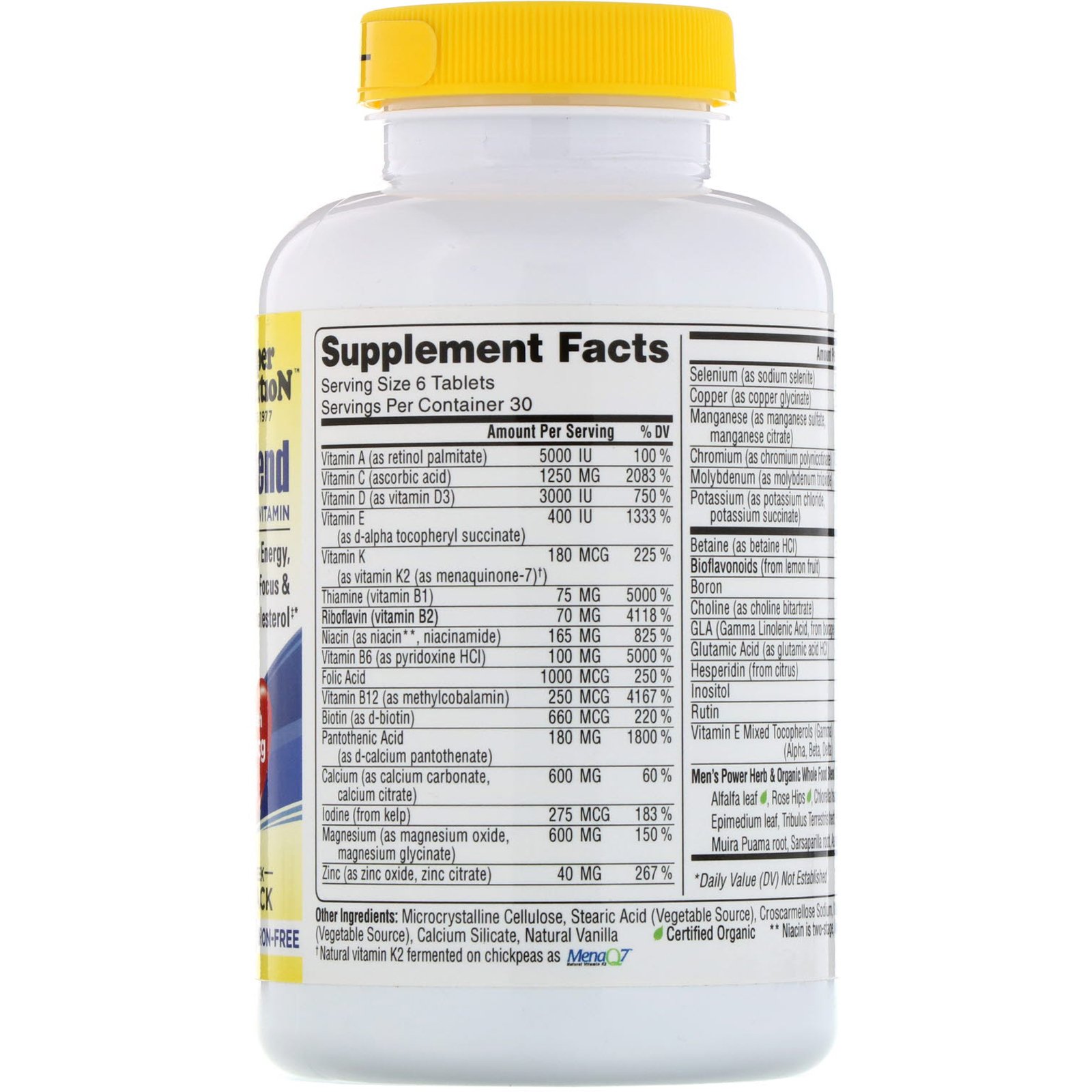 Super Nutrition, Men's Blend, Multivitaminíco Rico em Antioxidantes, Livre de Ferro, 180 comprimidos - Imagem 2