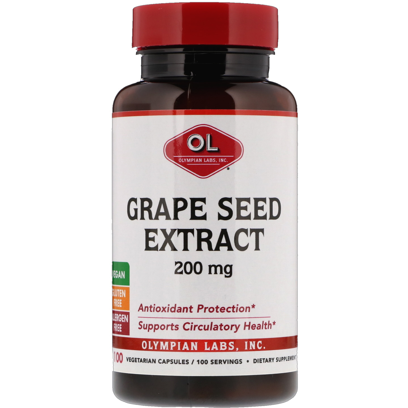 Olympian Labs, Extrato de Semente de Uva, 200 mg, 100 Cápsulas Vegetais