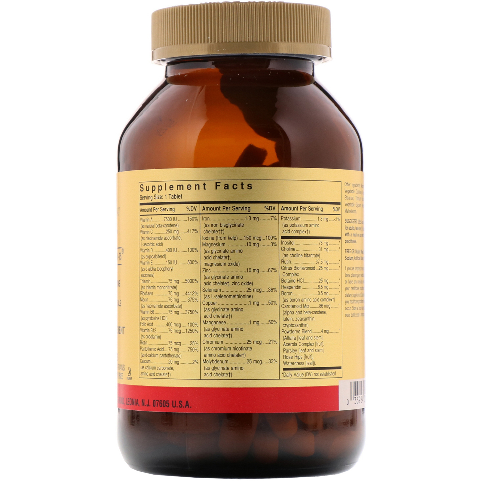 Solgar, Fórmula V, VM-75, Várias Vitaminas com Minerais Quelatados, 180 Comprimidos - Imagem 2