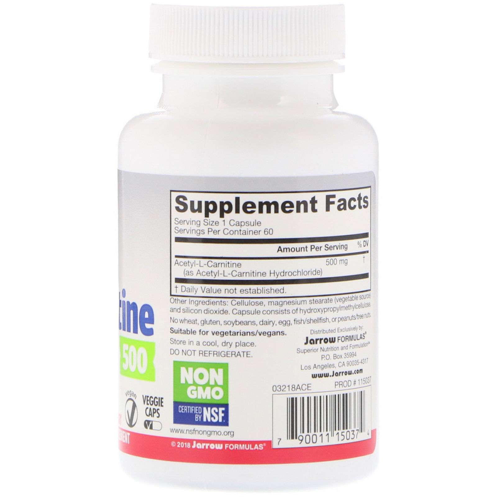 Jarrow Formulas, Acetil L-Carnitina, 500 mg, 60 Cápsulas Vegetais - Imagem 2
